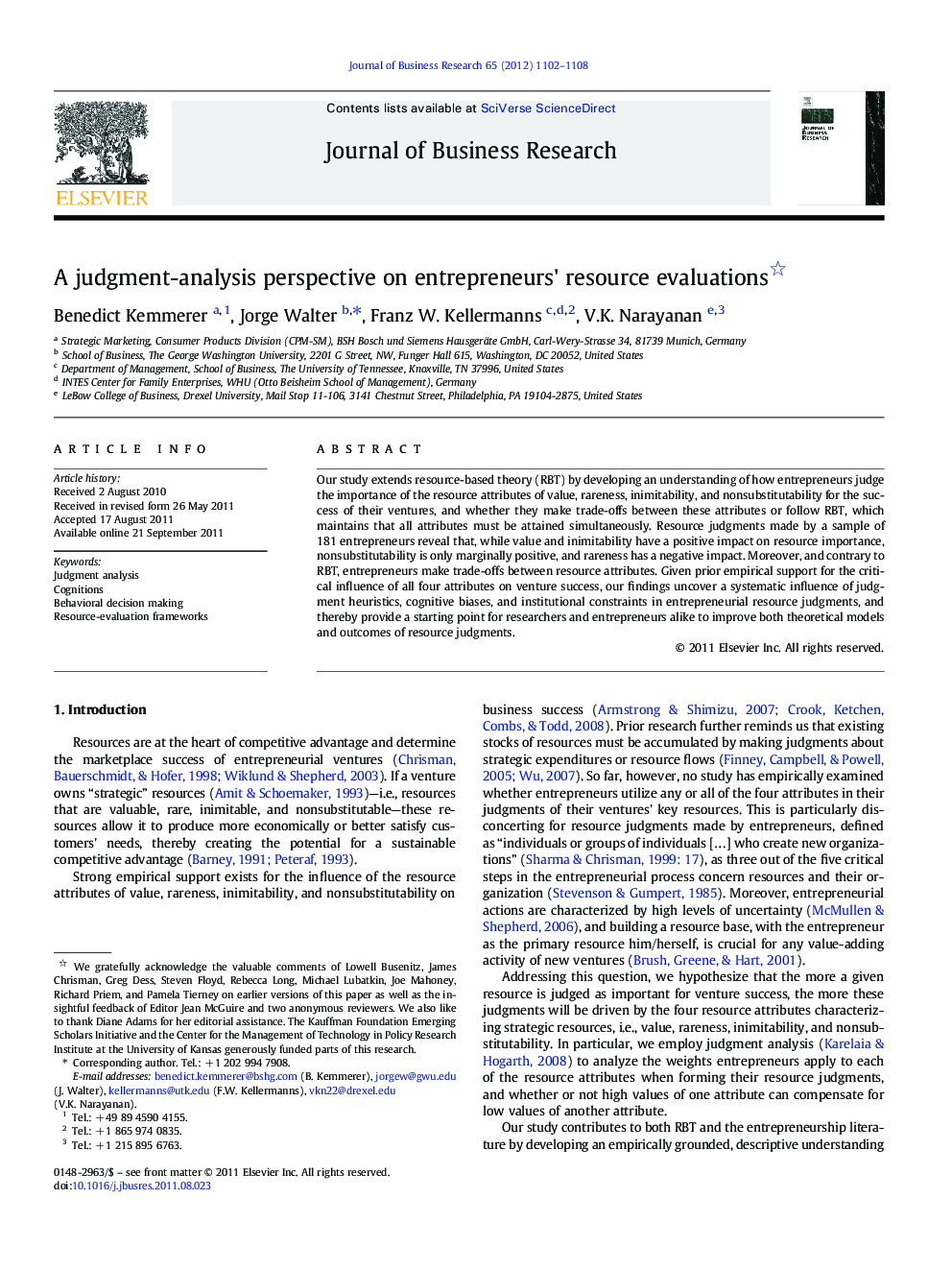 A judgment-analysis perspective on entrepreneurs' resource evaluations 