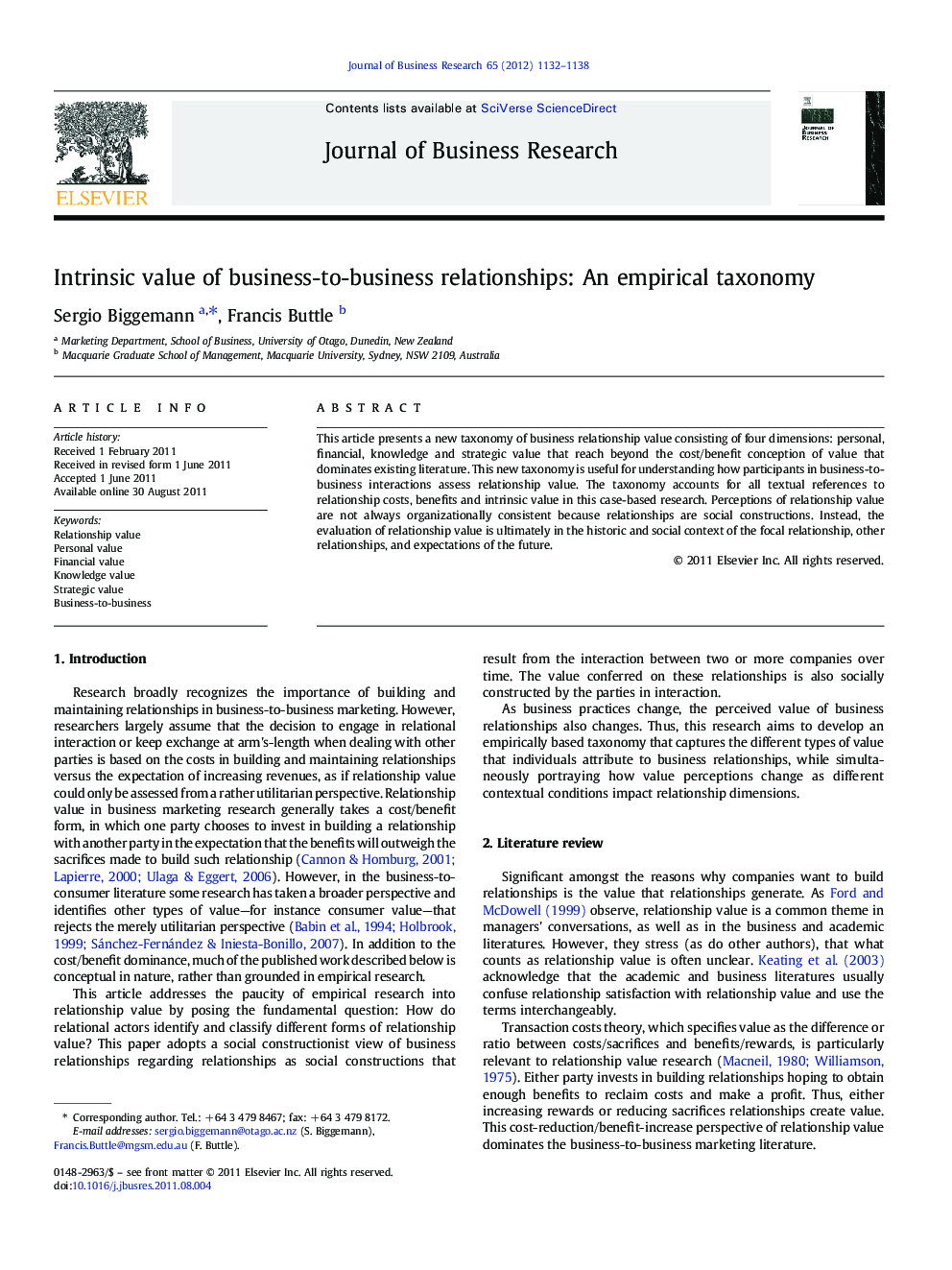 Intrinsic value of business-to-business relationships: An empirical taxonomy