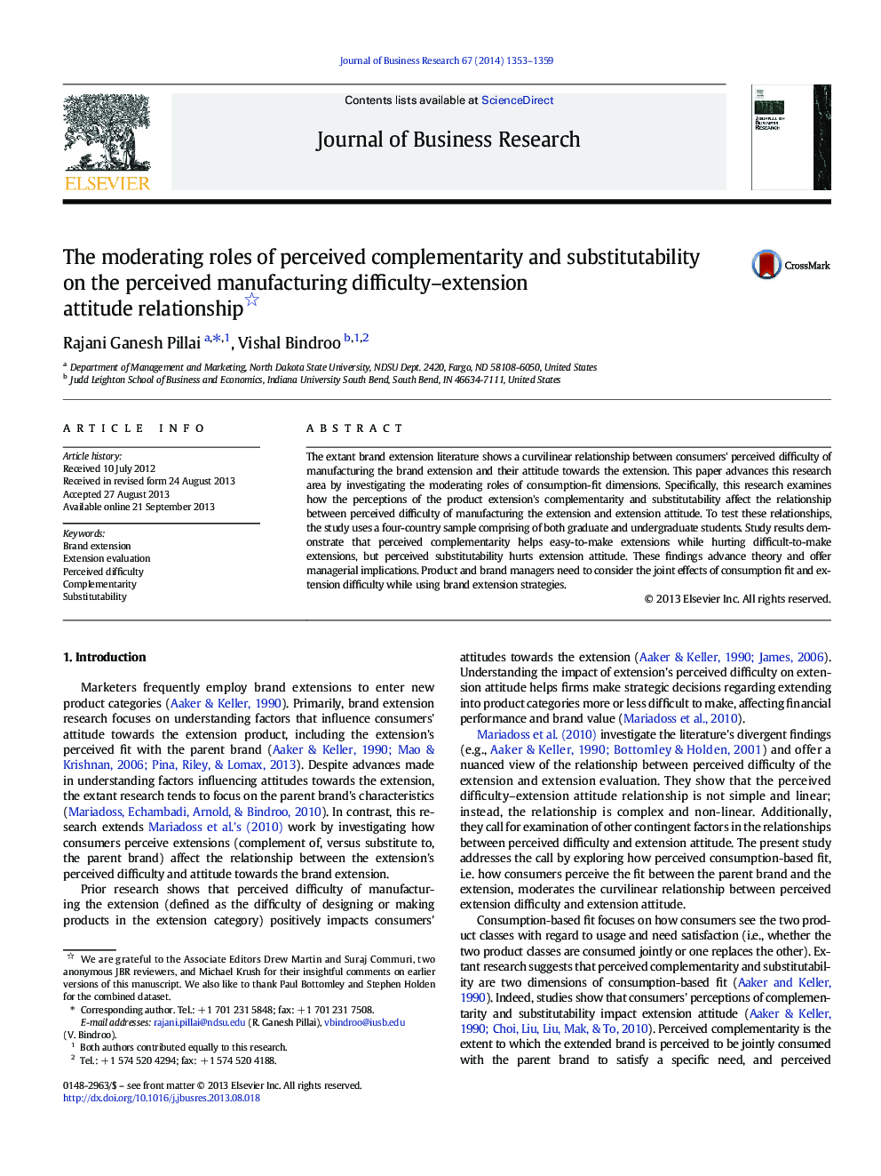 The moderating roles of perceived complementarity and substitutability on the perceived manufacturing difficulty–extension attitude relationship 