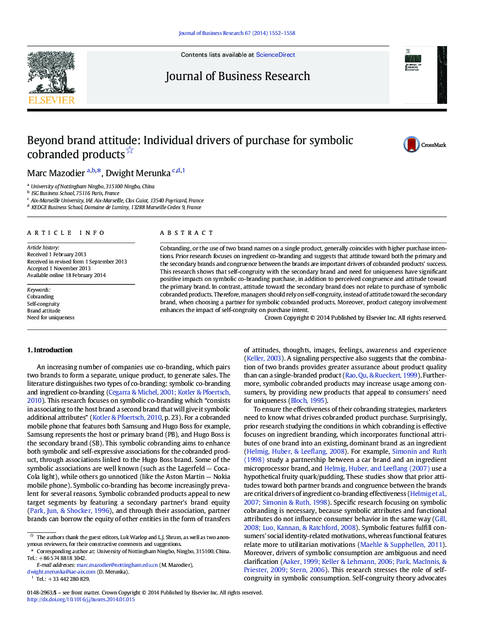 Beyond brand attitude: Individual drivers of purchase for symbolic cobranded products 