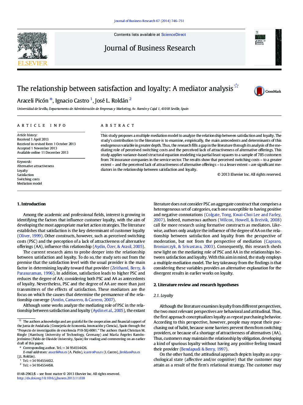 The relationship between satisfaction and loyalty: A mediator analysis 