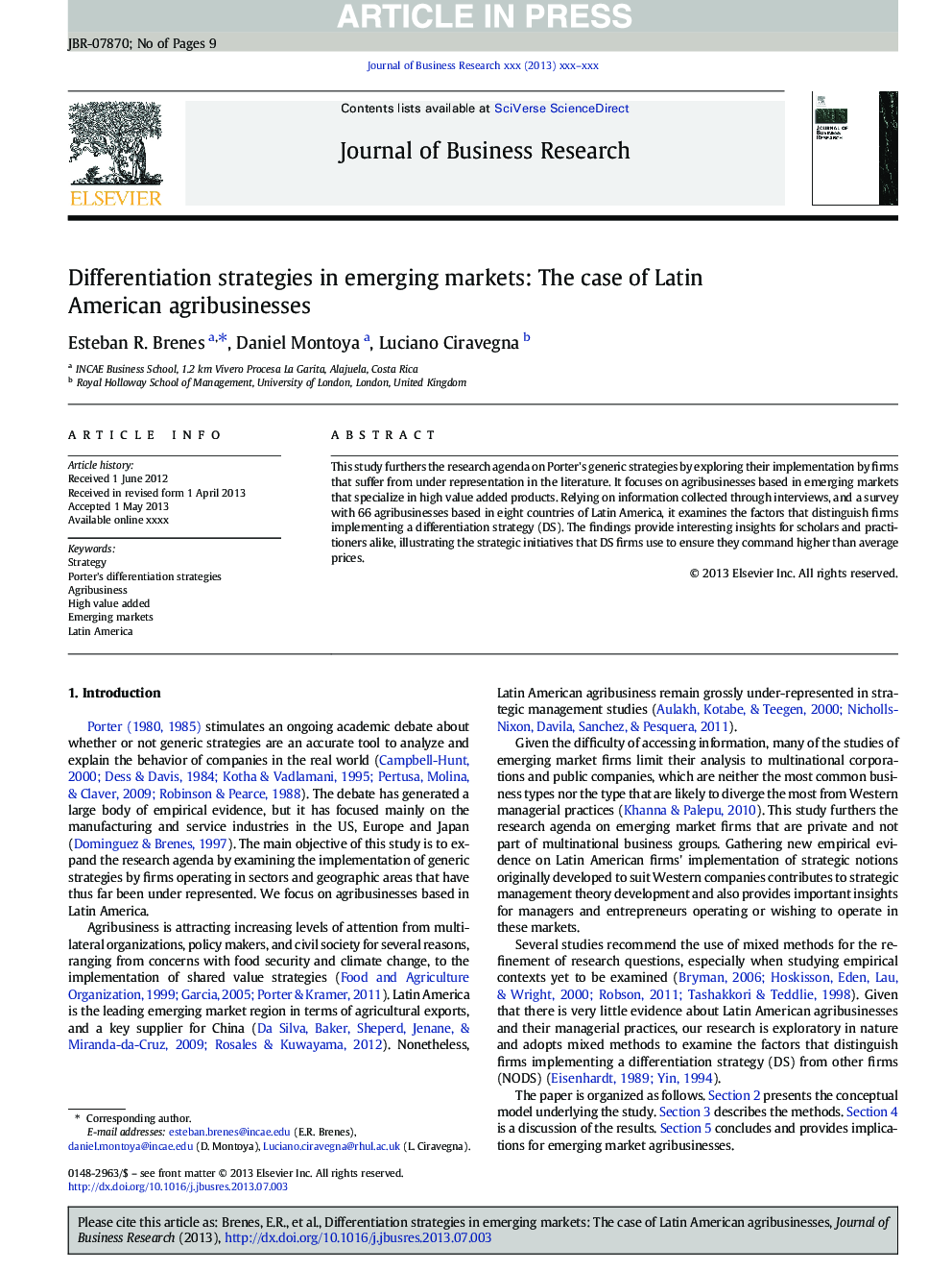 Differentiation strategies in emerging markets: The case of Latin American agribusinesses