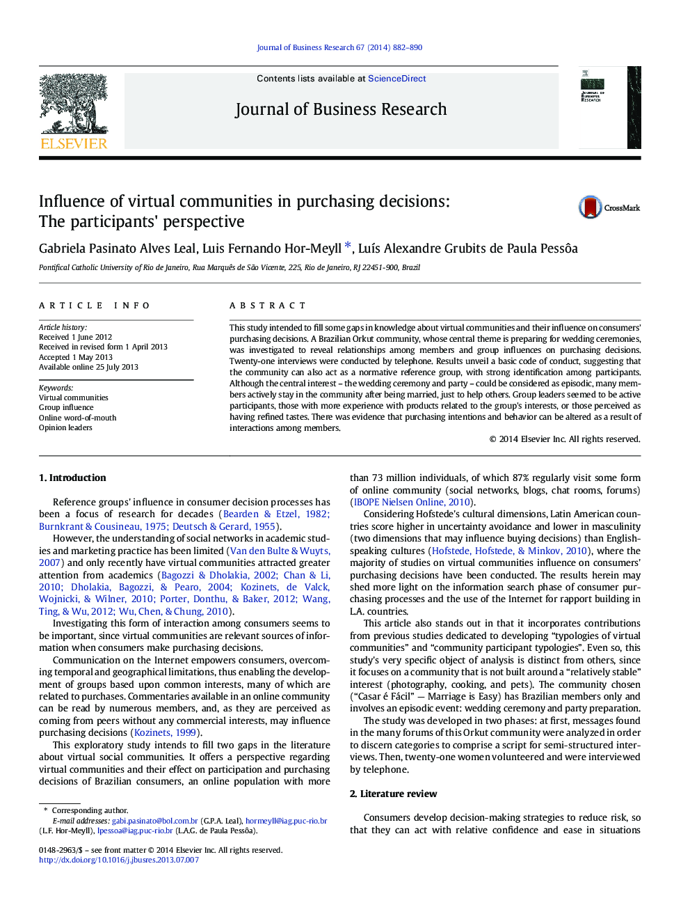 Influence of virtual communities in purchasing decisions: The participants' perspective