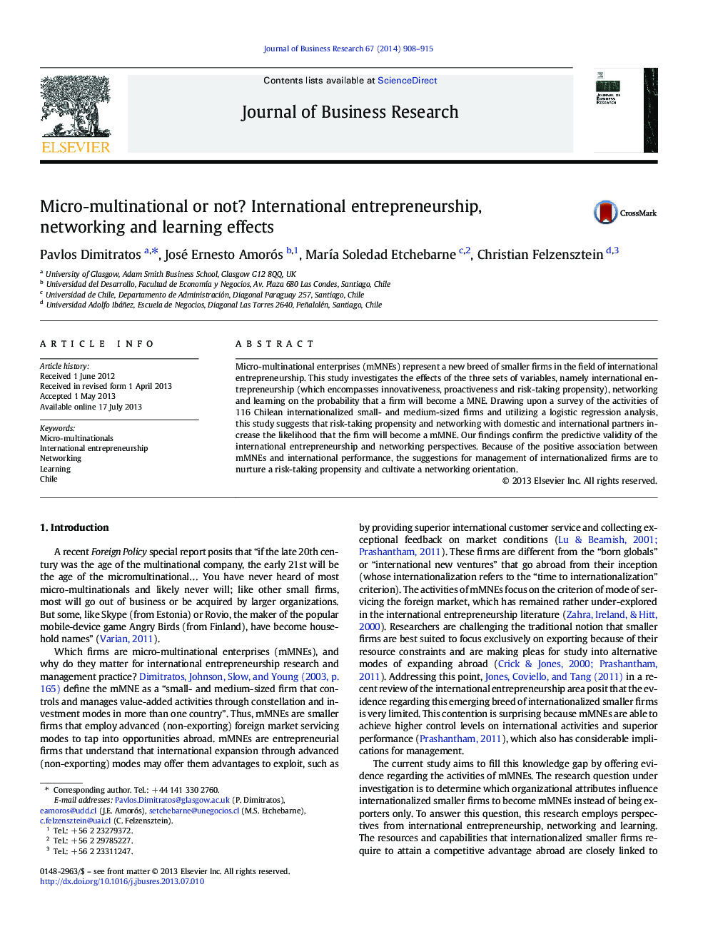 Micro-multinational or not? International entrepreneurship, networking and learning effects