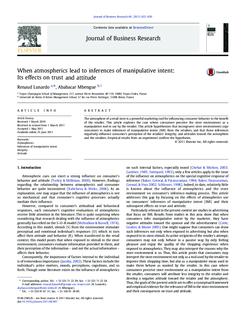 When atmospherics lead to inferences of manipulative intent: Its effects on trust and attitude