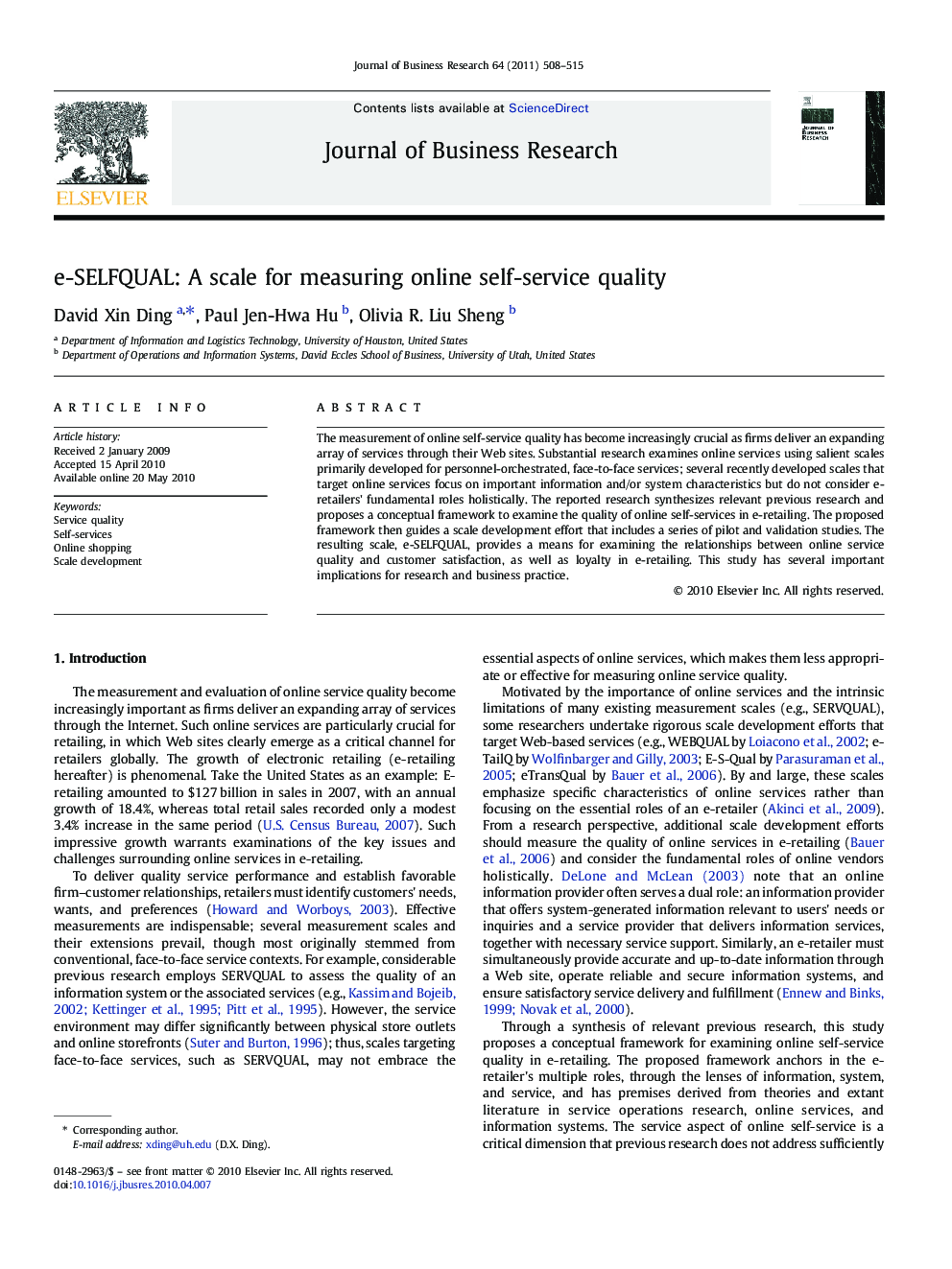 e-SELFQUAL: A scale for measuring online self-service quality