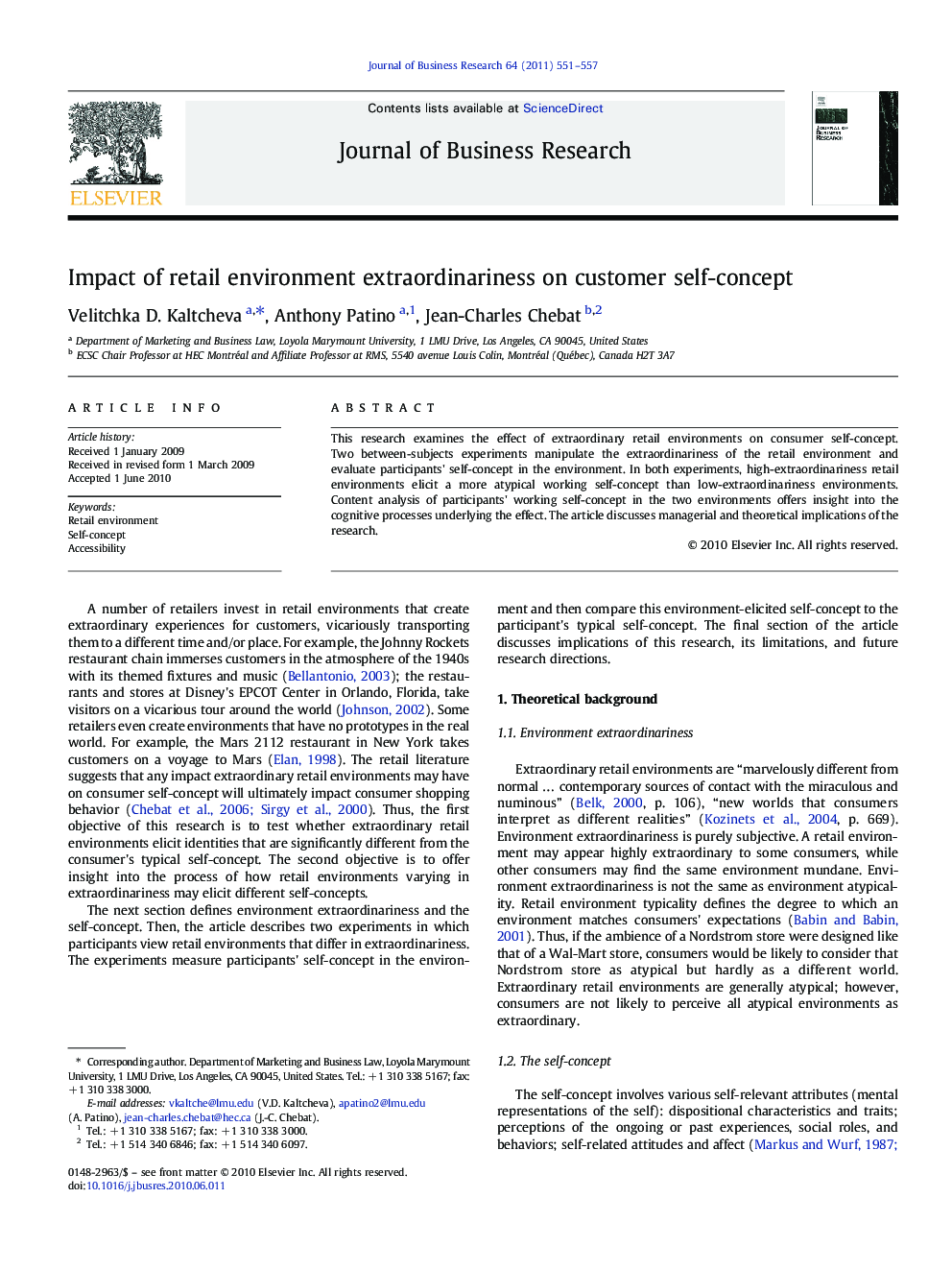 عکس صفحه اول مقاله: Impact of retail environment extraordinariness on customer self-concept Impact of retail environment extraordinariness on customer self-concept
