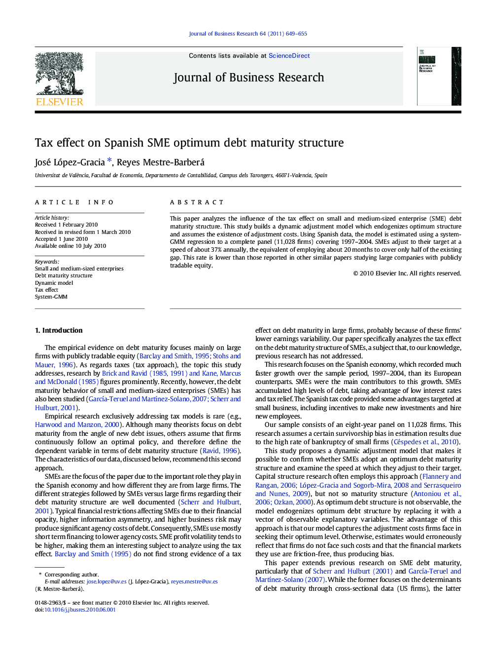 Tax effect on Spanish SME optimum debt maturity structure