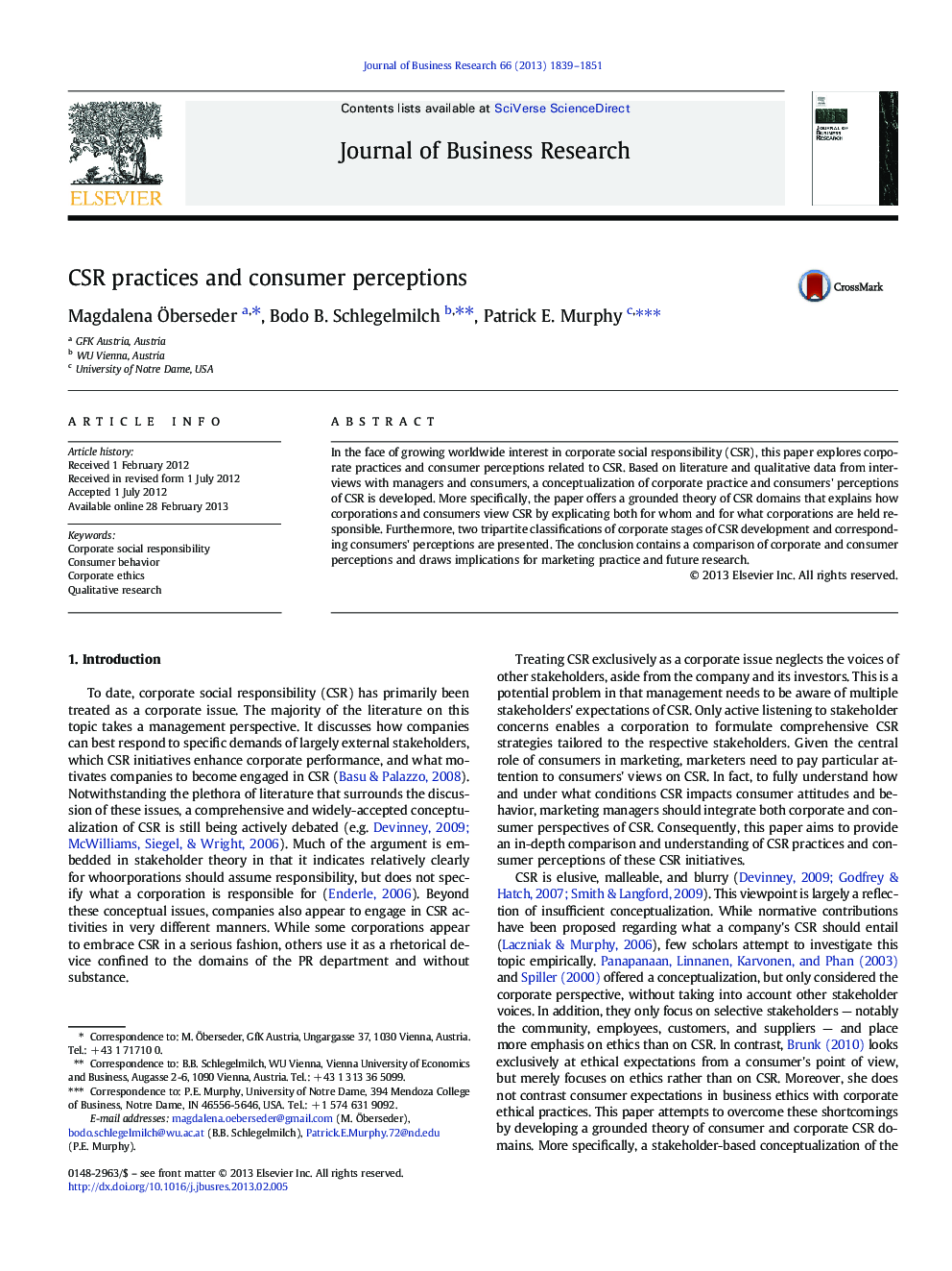 CSR practices and consumer perceptions