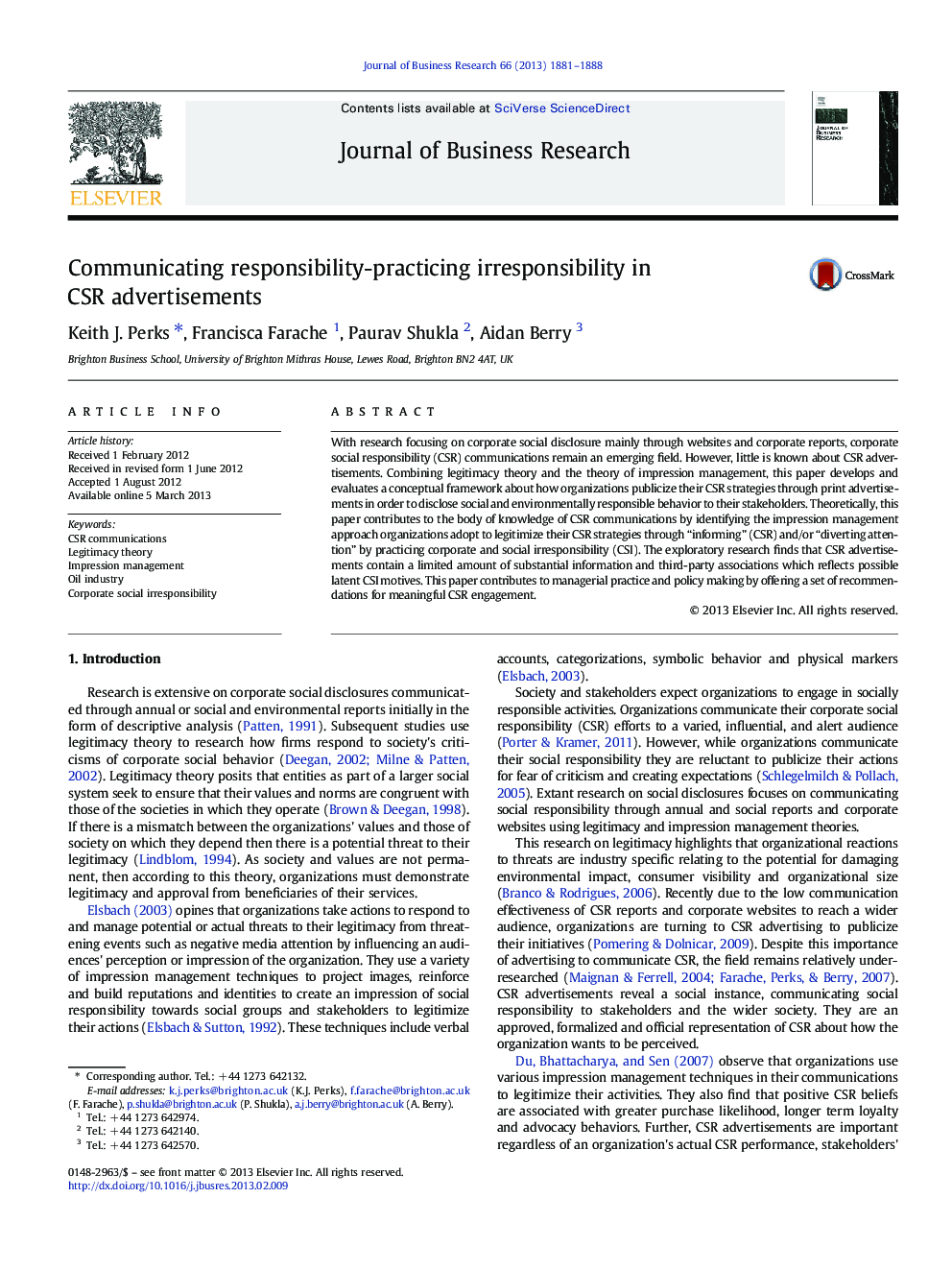 Communicating responsibility-practicing irresponsibility in CSR advertisements