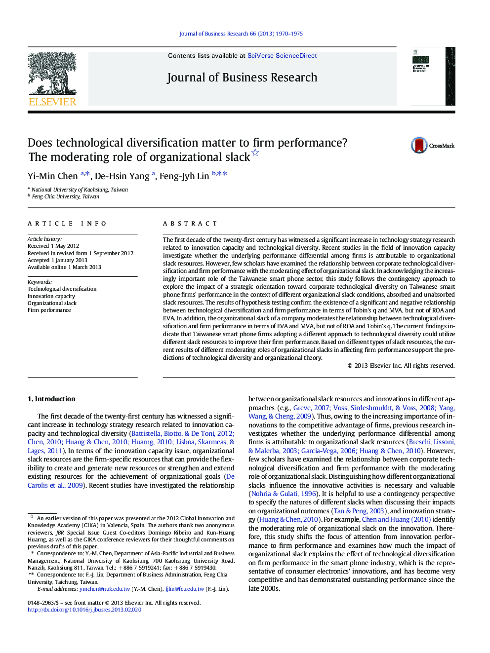 Does technological diversification matter to firm performance? The moderating role of organizational slack 