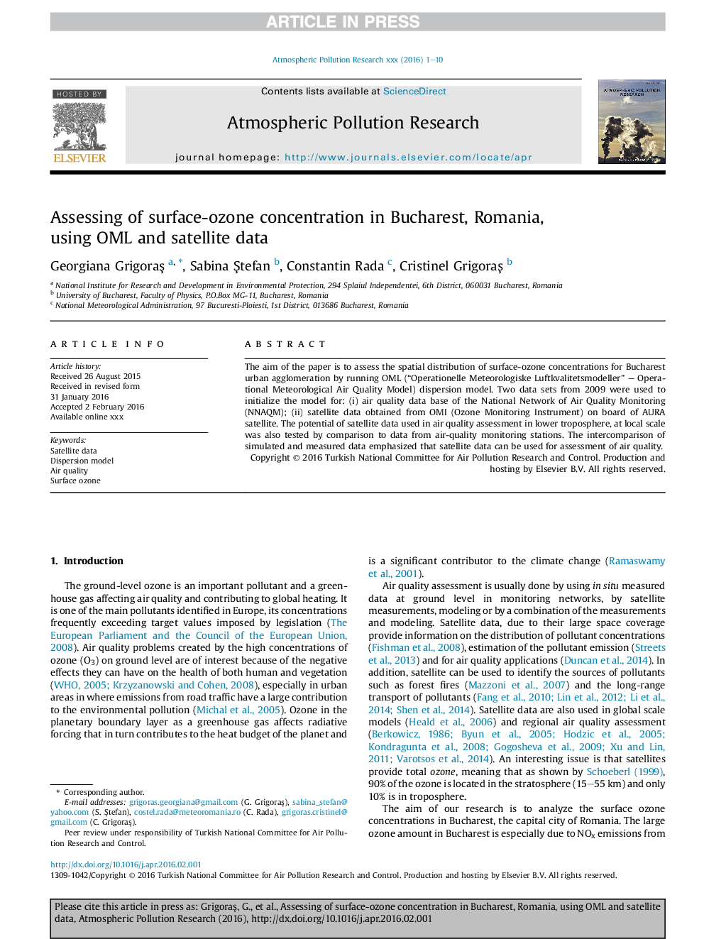 Assessing of surface-ozone concentration in Bucharest, Romania, using OML and satellite data