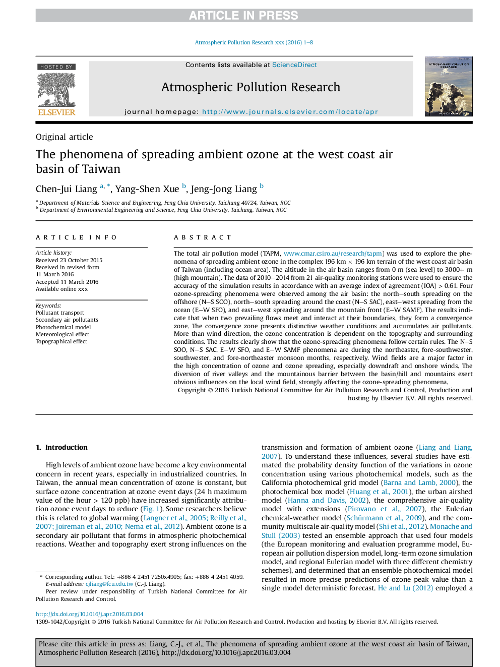 The phenomena of spreading ambient ozone at the west coast air basin of Taiwan