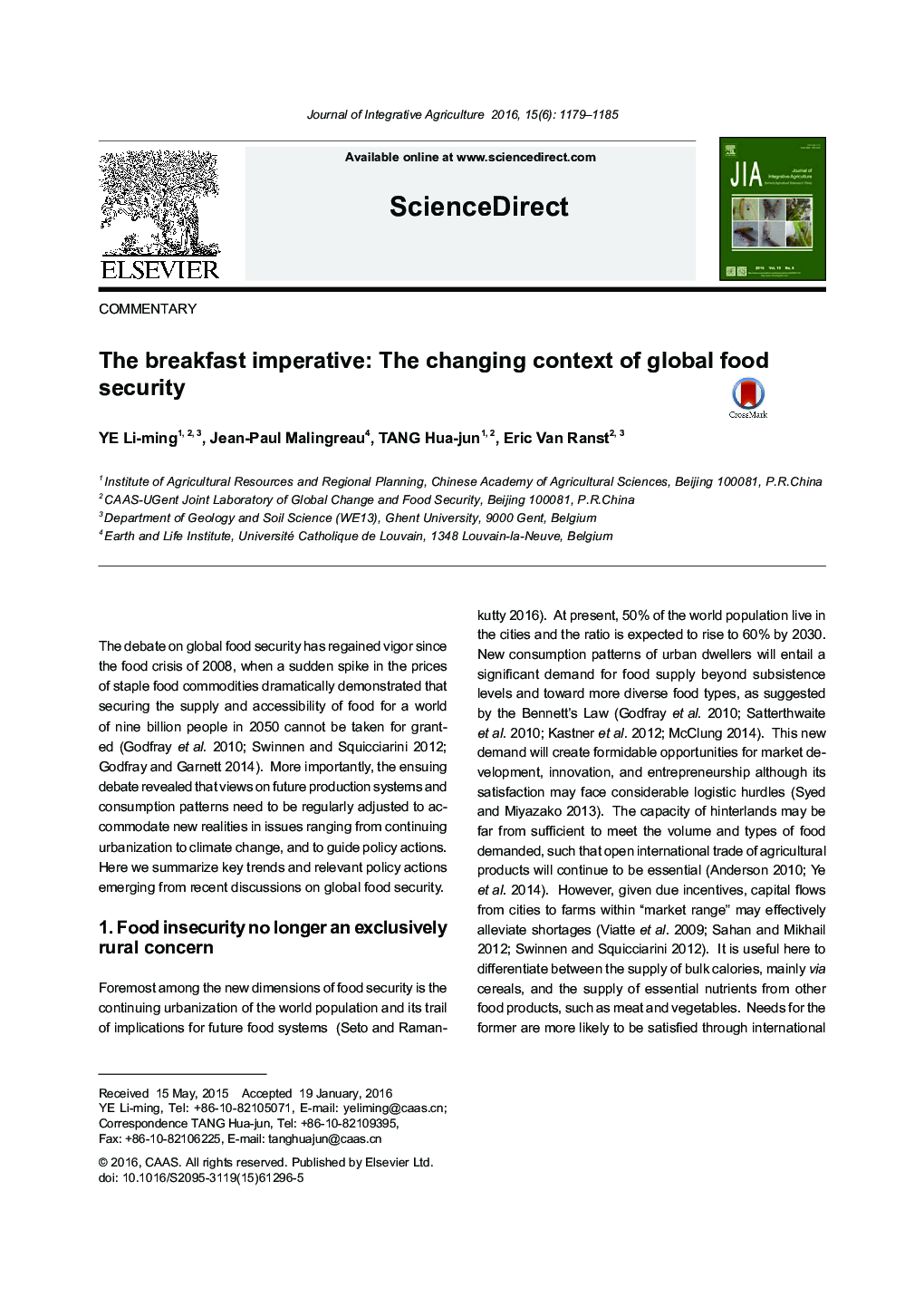 The breakfast imperative: The changing context of global food security