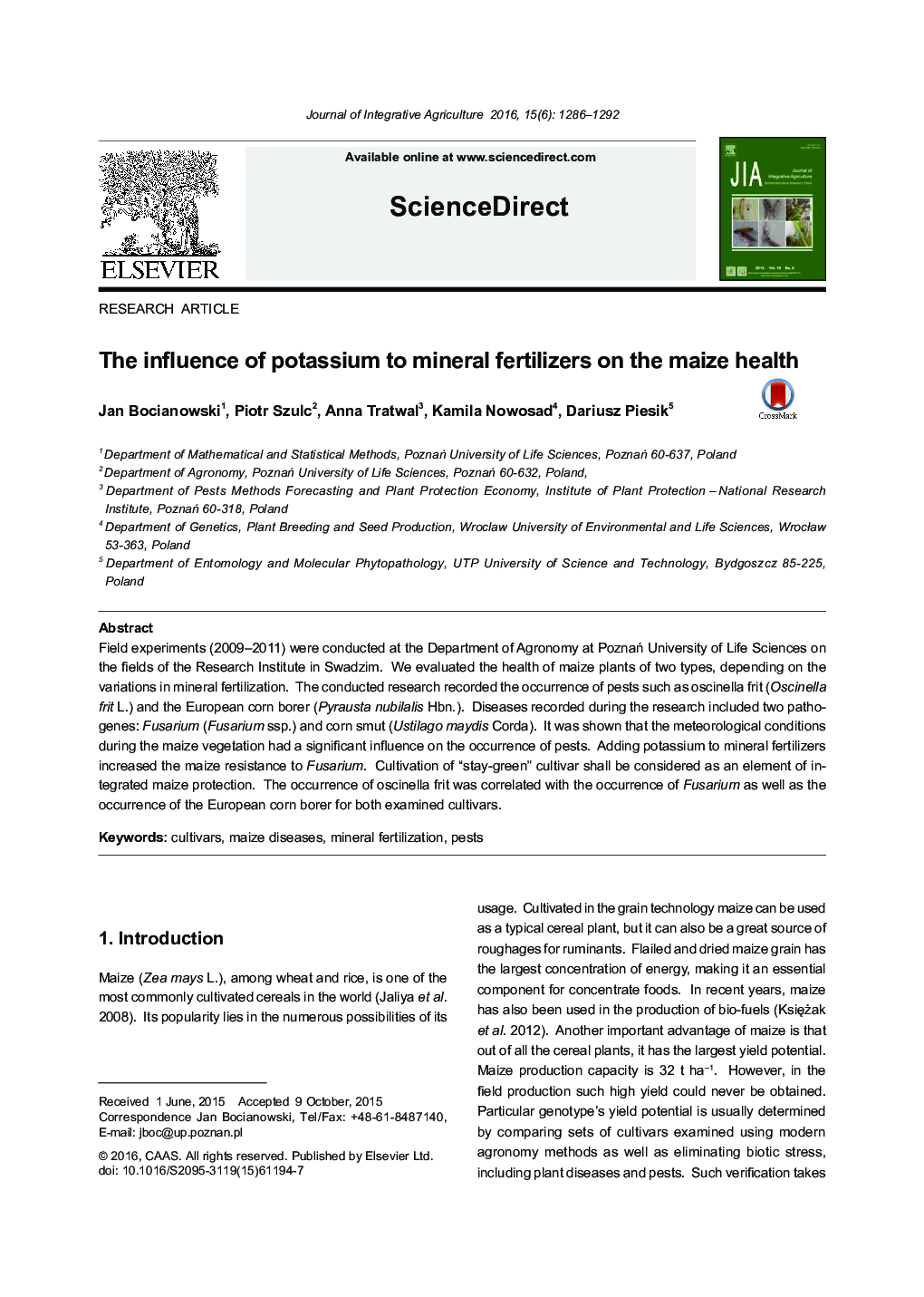 The influence of potassium to mineral fertilizers on the maize health