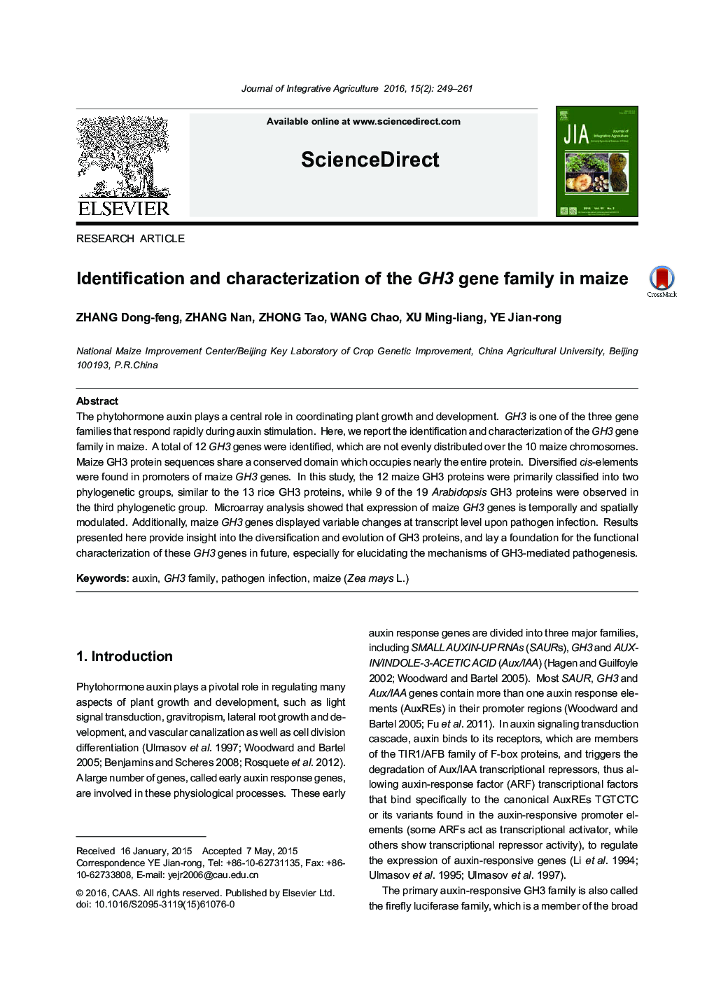 Identification and characterization of the GH3 gene family in maize