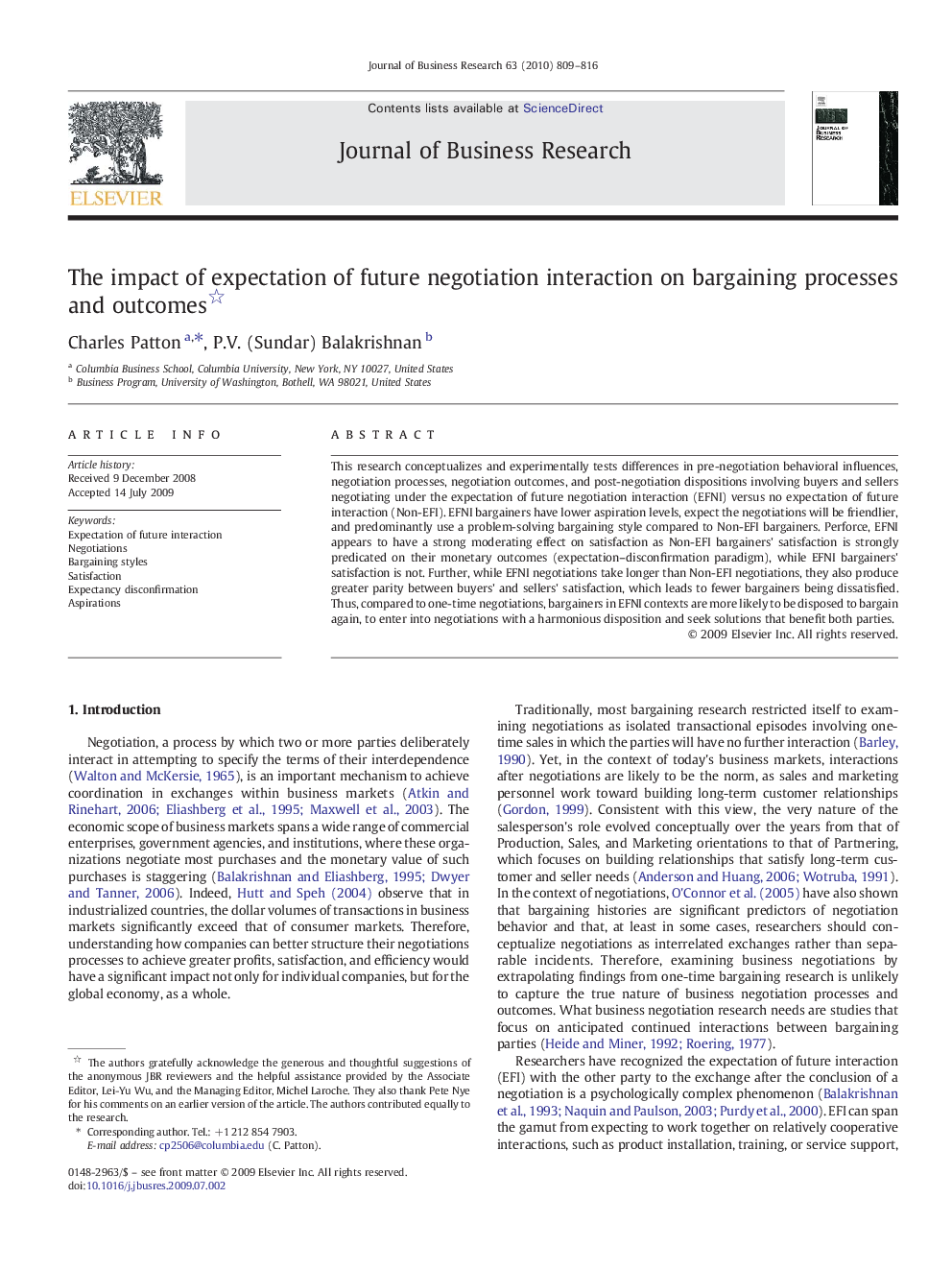 The impact of expectation of future negotiation interaction on bargaining processes and outcomes 