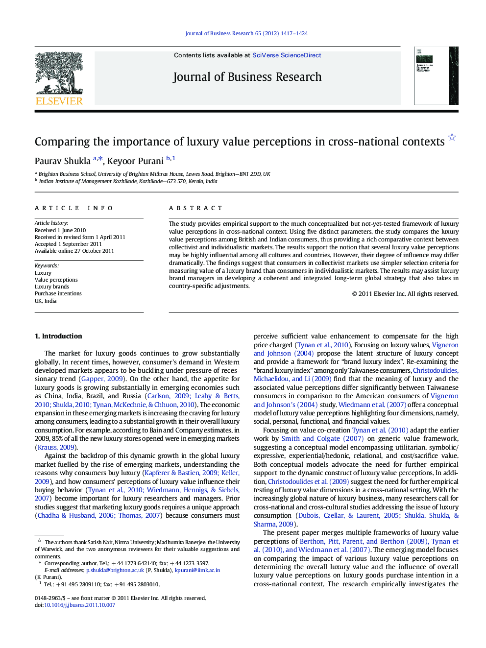 Comparing the importance of luxury value perceptions in cross-national contexts 