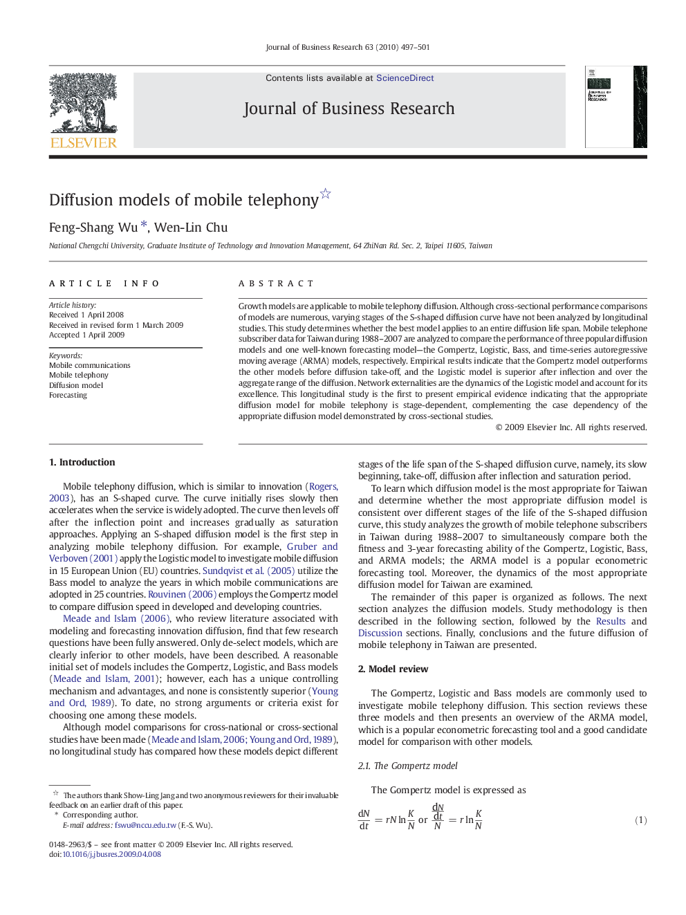 Diffusion models of mobile telephony 