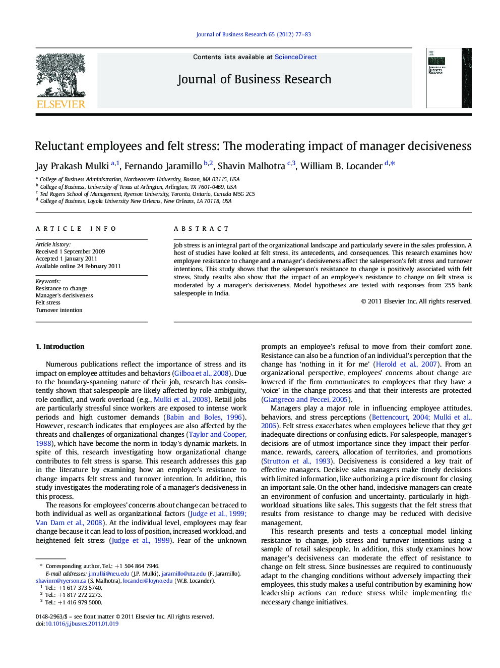 Reluctant employees and felt stress: The moderating impact of manager decisiveness