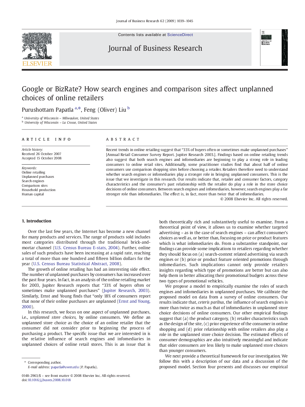 Google or BizRate? How search engines and comparison sites affect unplanned choices of online retailers