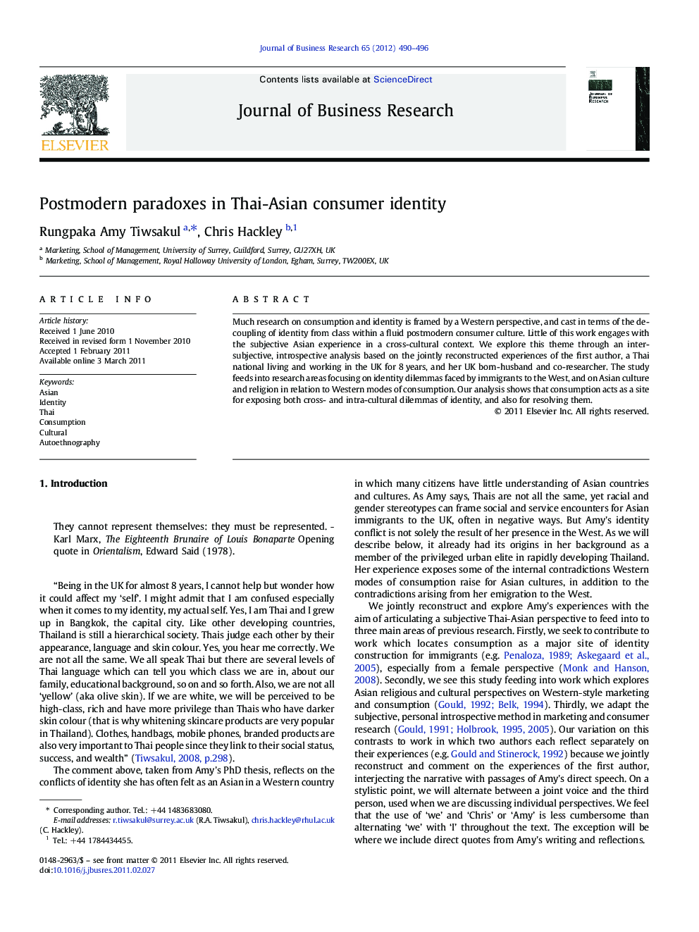 عکس صفحه اول مقاله: Postmodern paradoxes in Thai-Asian consumer identity Postmodern paradoxes in Thai-Asian consumer identity