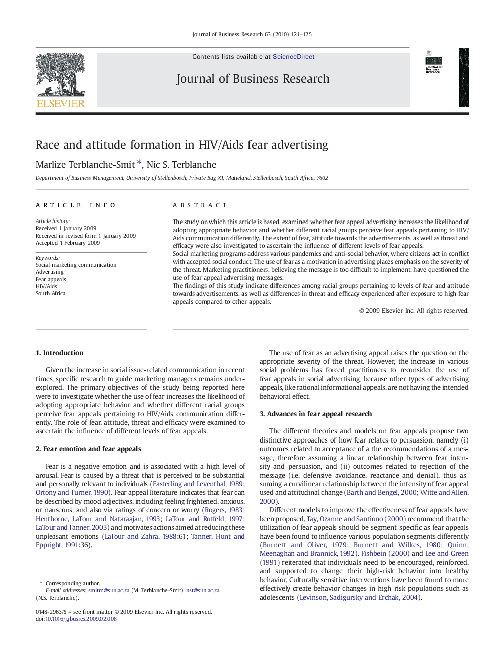 Race and attitude formation in HIV/Aids fear advertising