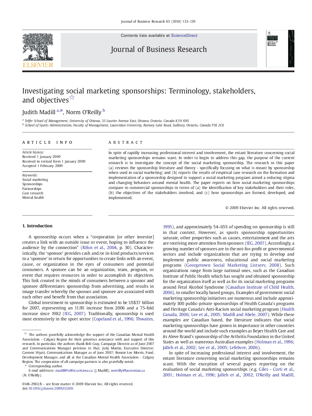 Investigating social marketing sponsorships: Terminology, stakeholders, and objectives 