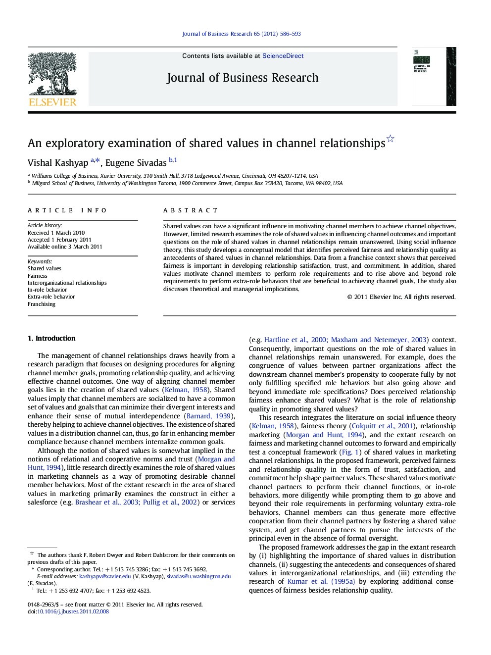 An exploratory examination of shared values in channel relationships 