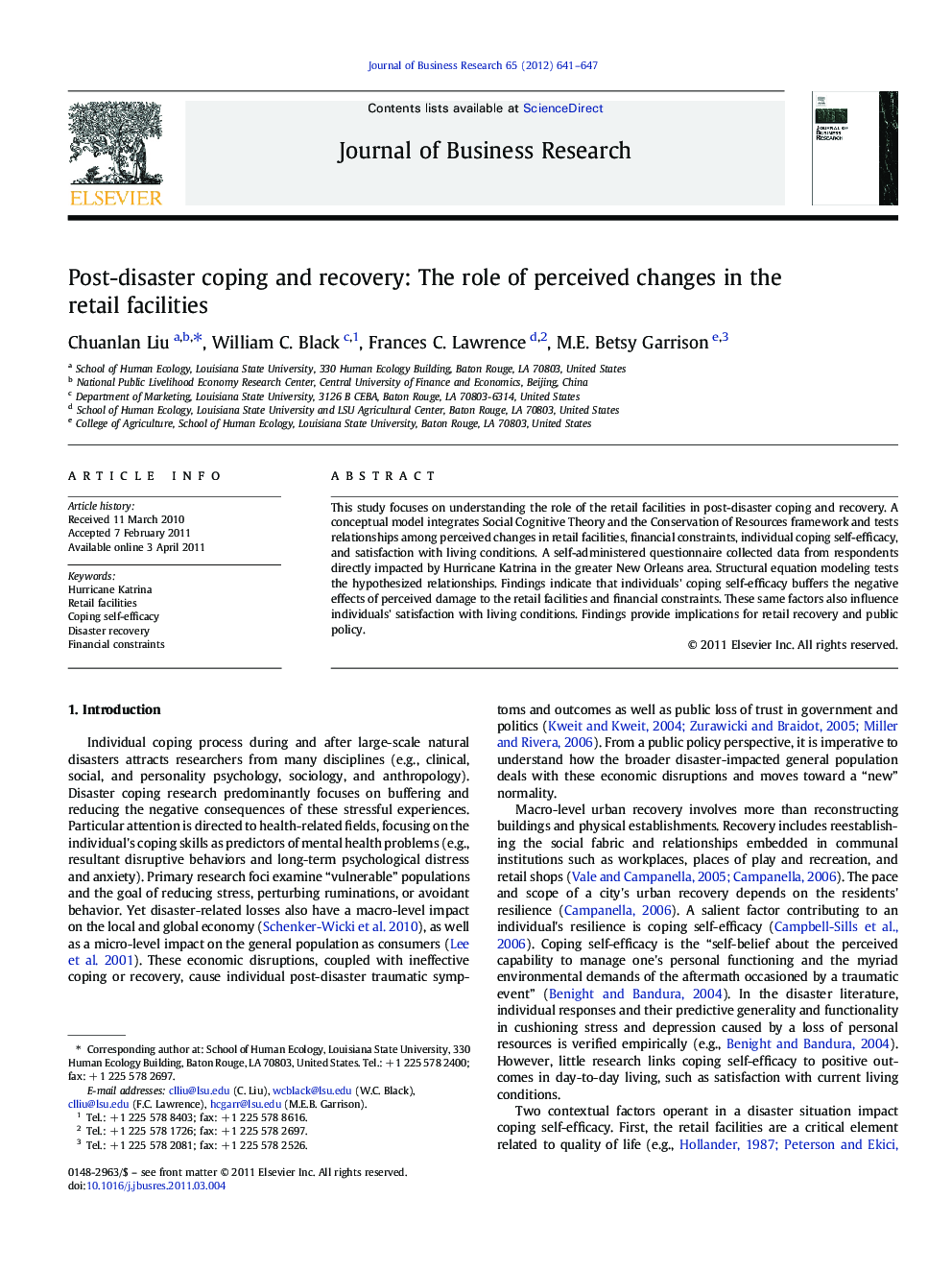 Post-disaster coping and recovery: The role of perceived changes in the retail facilities