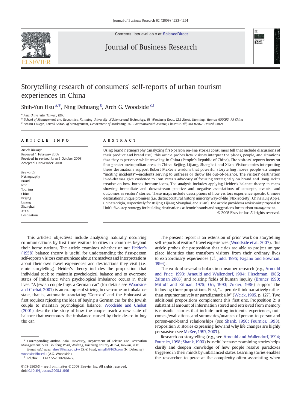 Storytelling research of consumers' self-reports of urban tourism experiences in China