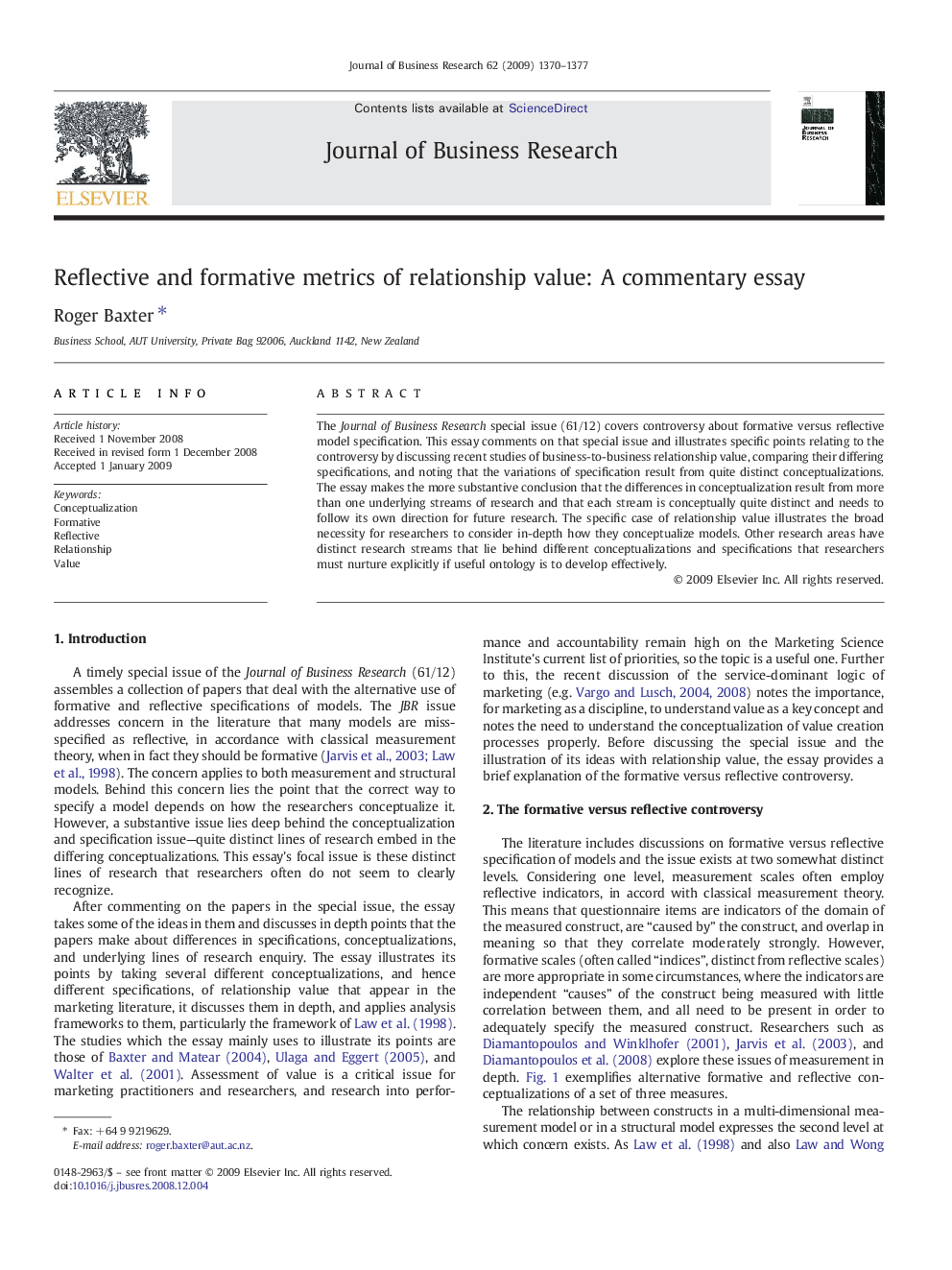 Reflective and formative metrics of relationship value: A commentary essay