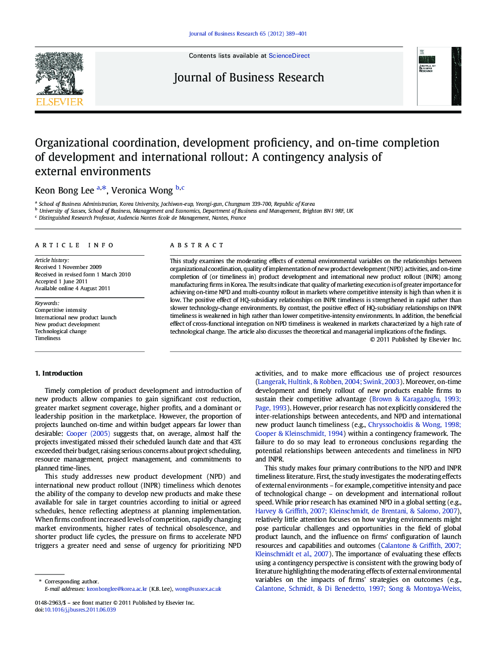 Organizational coordination, development proficiency, and on-time completion of development and international rollout: A contingency analysis of external environments