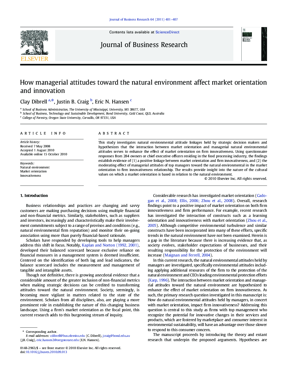 How managerial attitudes toward the natural environment affect market orientation and innovation