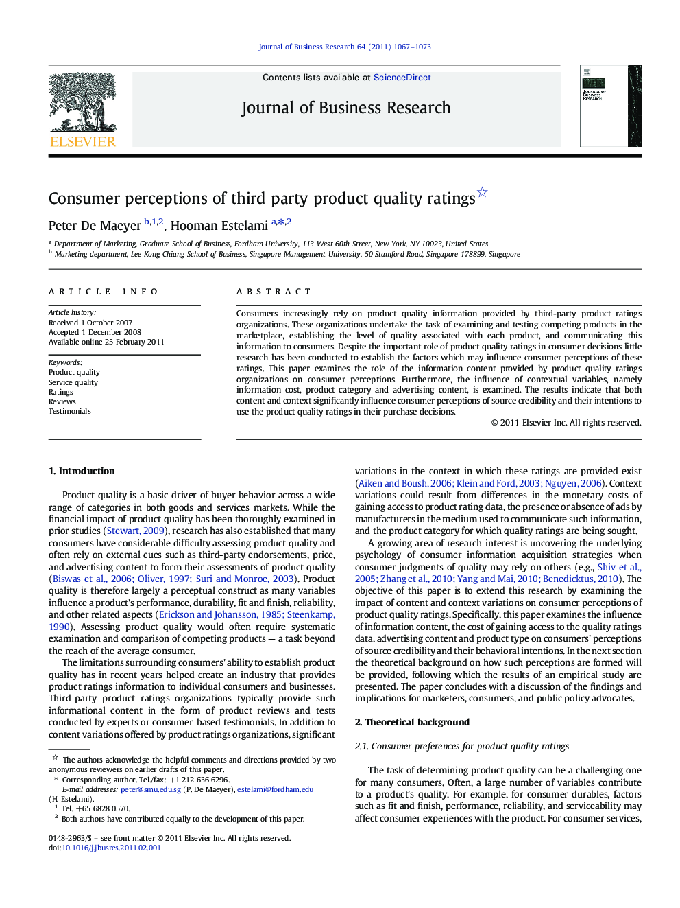 Consumer perceptions of third party product quality ratings 