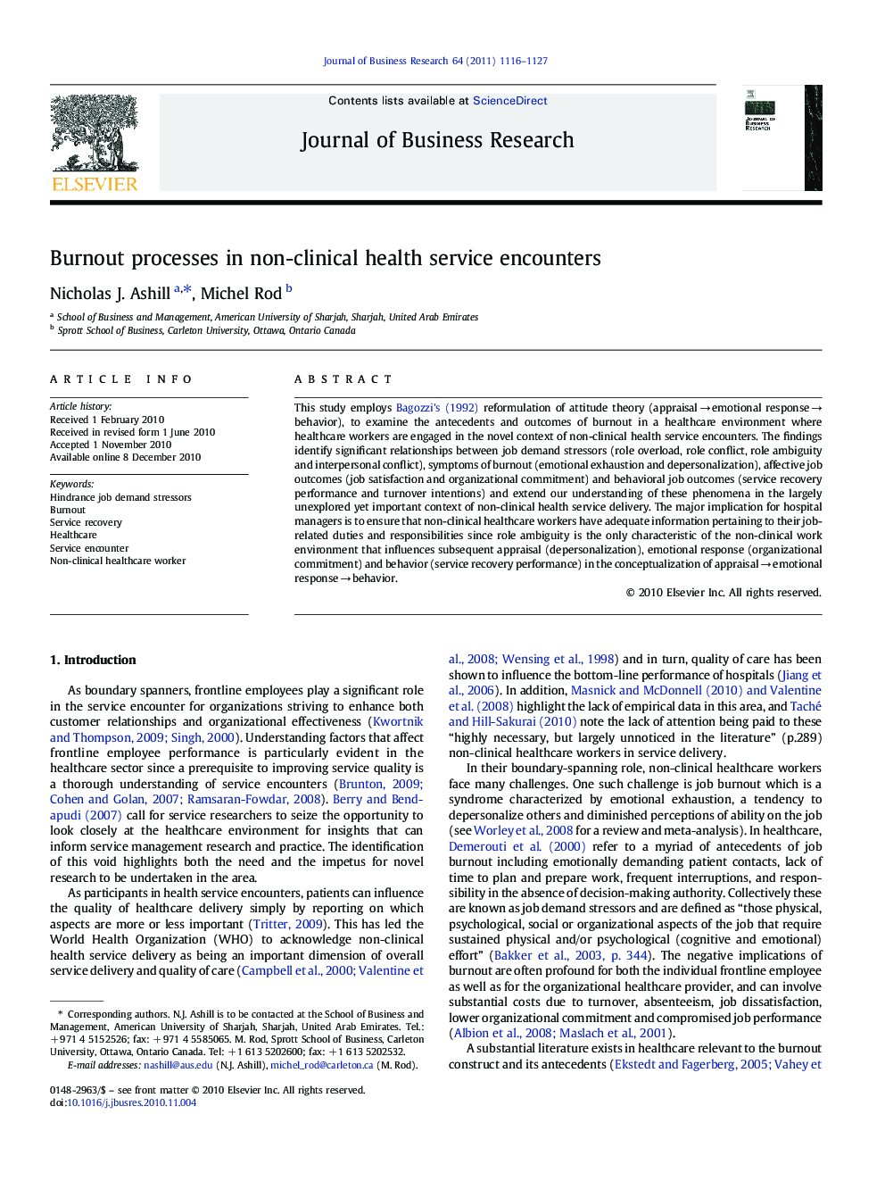 Burnout processes in non-clinical health service encounters