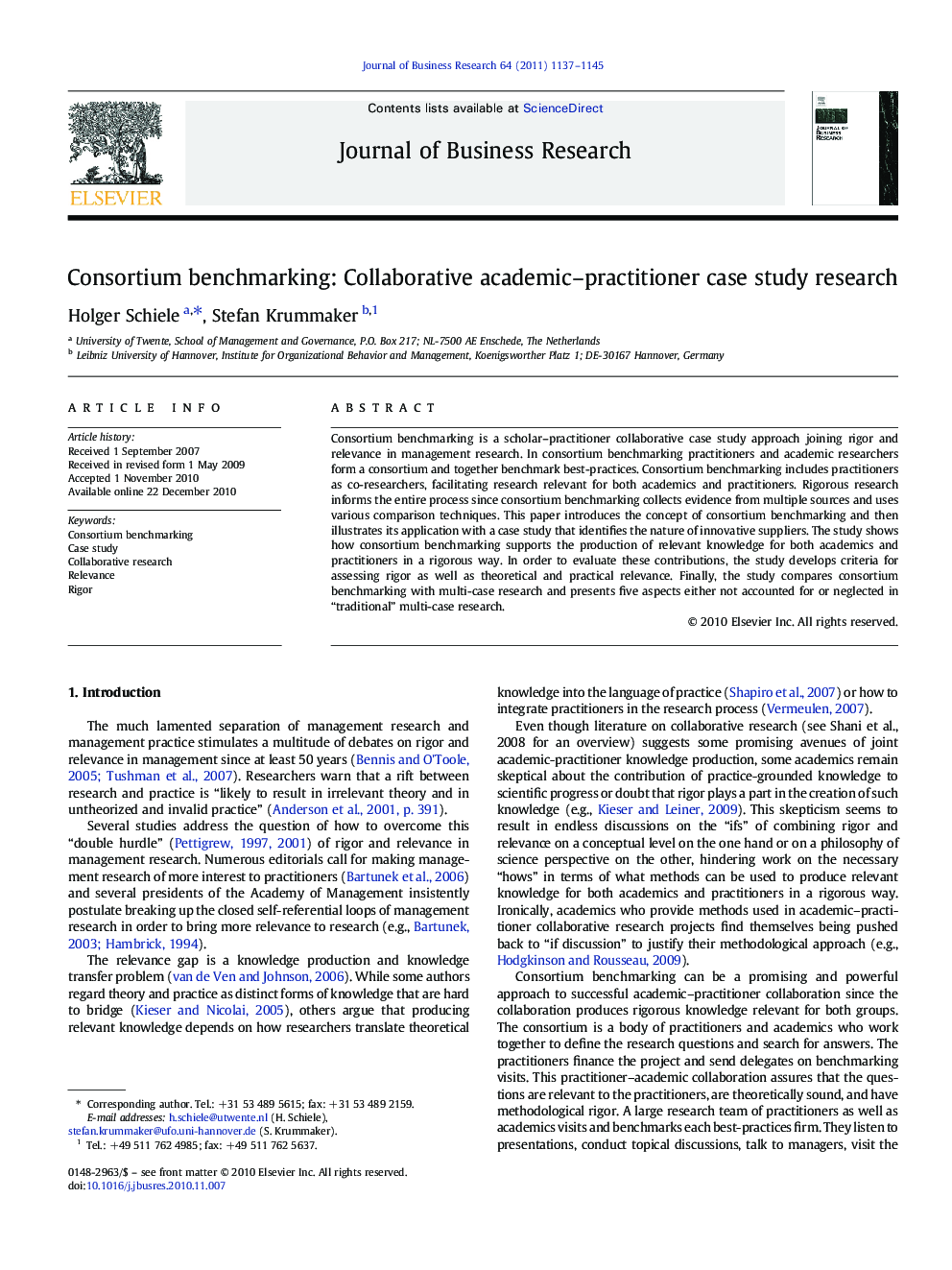 Consortium benchmarking: Collaborative academic–practitioner case study research