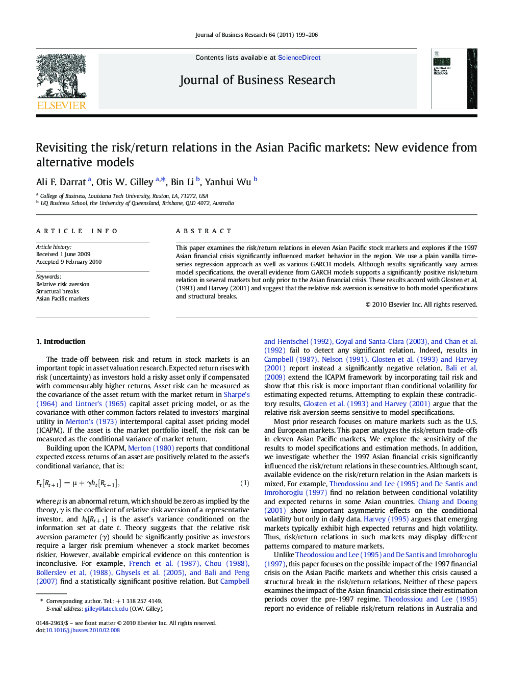 Revisiting the risk/return relations in the Asian Pacific markets: New evidence from alternative models