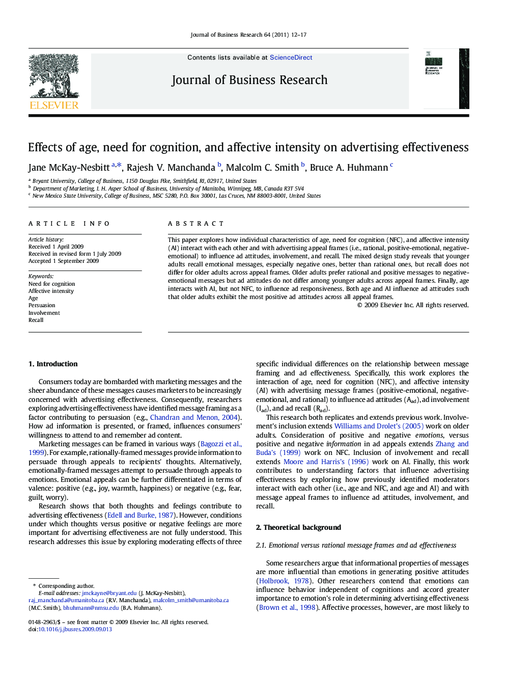 Effects of age, need for cognition, and affective intensity on advertising effectiveness