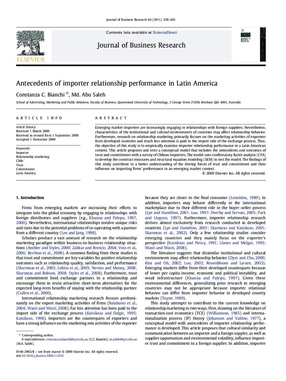 Antecedents of importer relationship performance in Latin America