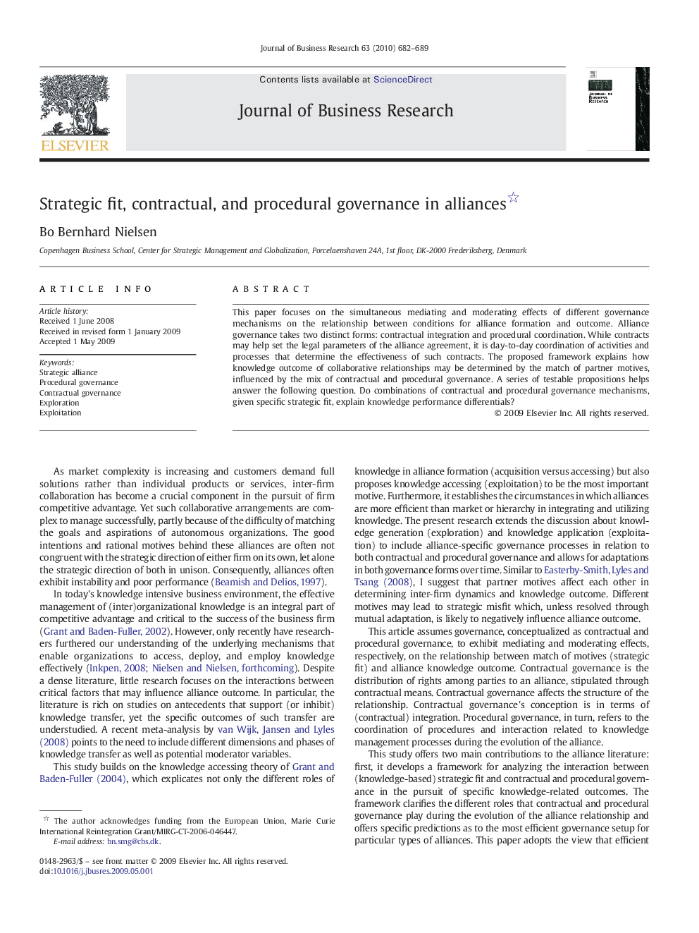 Strategic fit, contractual, and procedural governance in alliances 