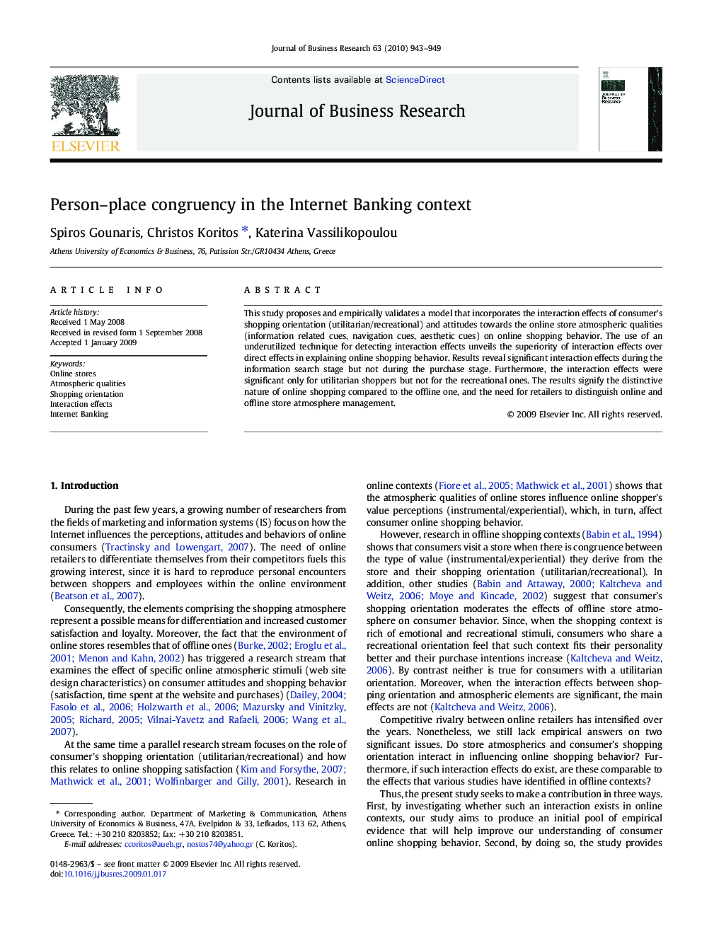 Person–place congruency in the Internet Banking context