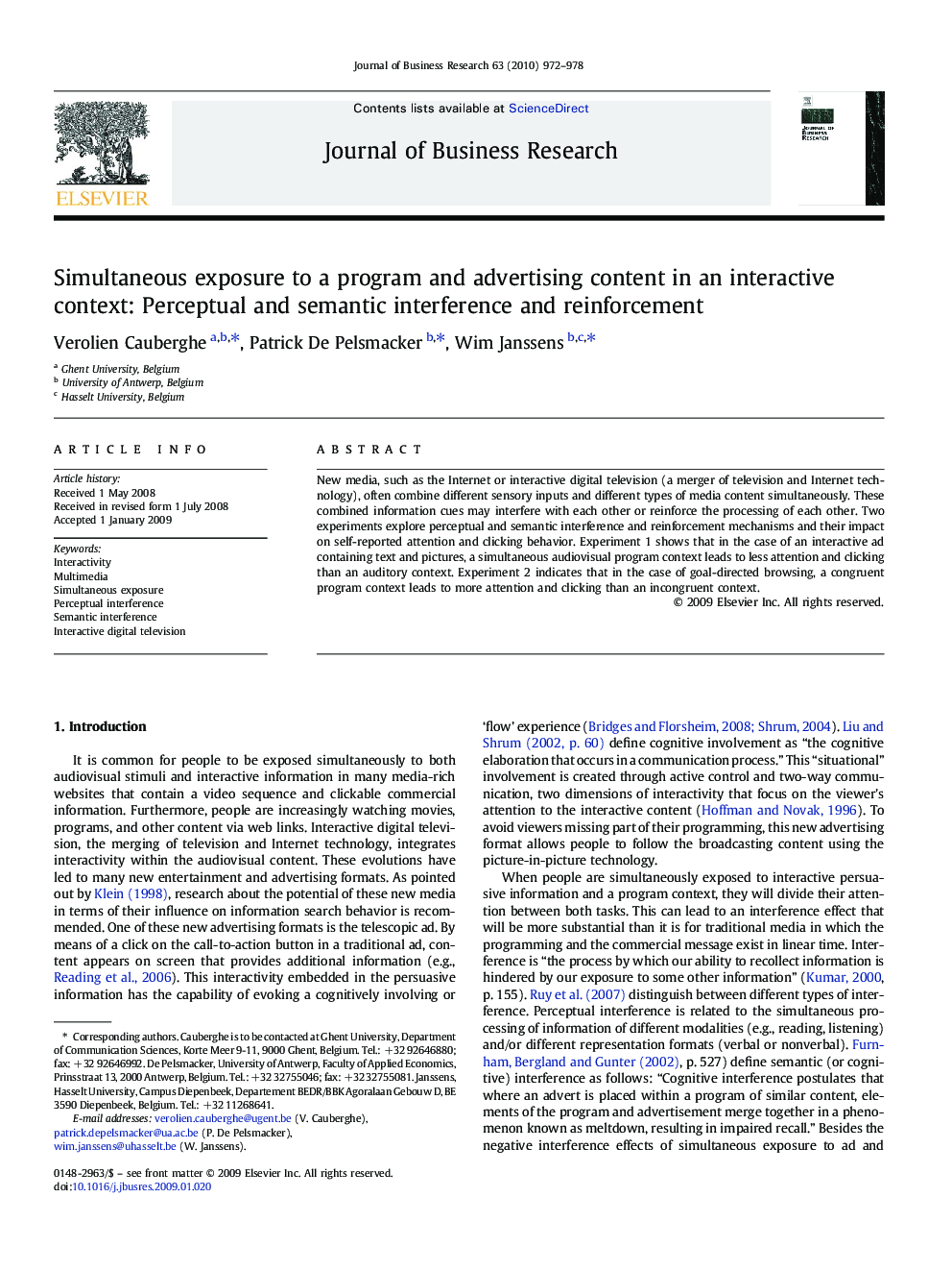 Simultaneous exposure to a program and advertising content in an interactive context: Perceptual and semantic interference and reinforcement