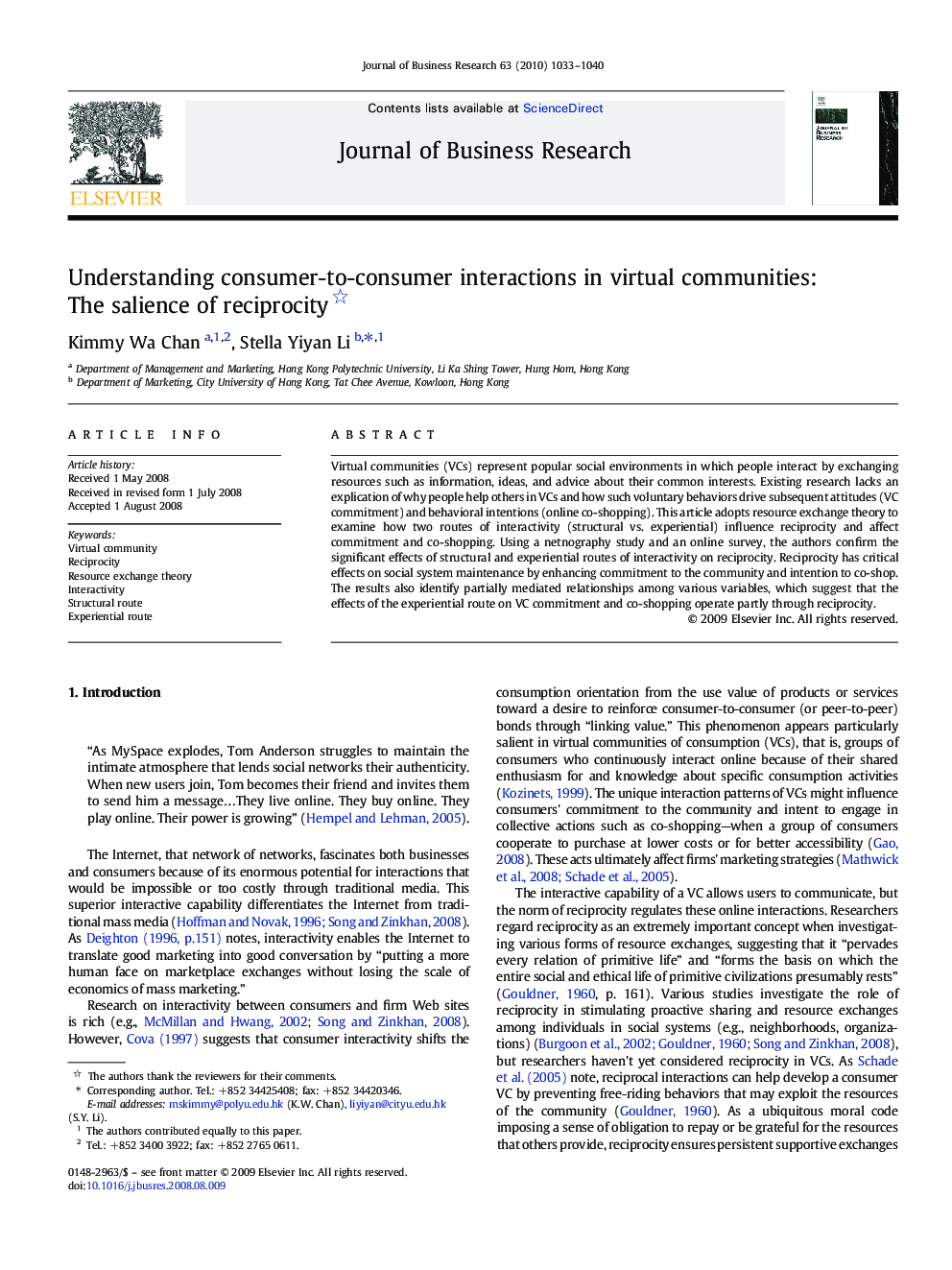 Understanding consumer-to-consumer interactions in virtual communities: The salience of reciprocity 