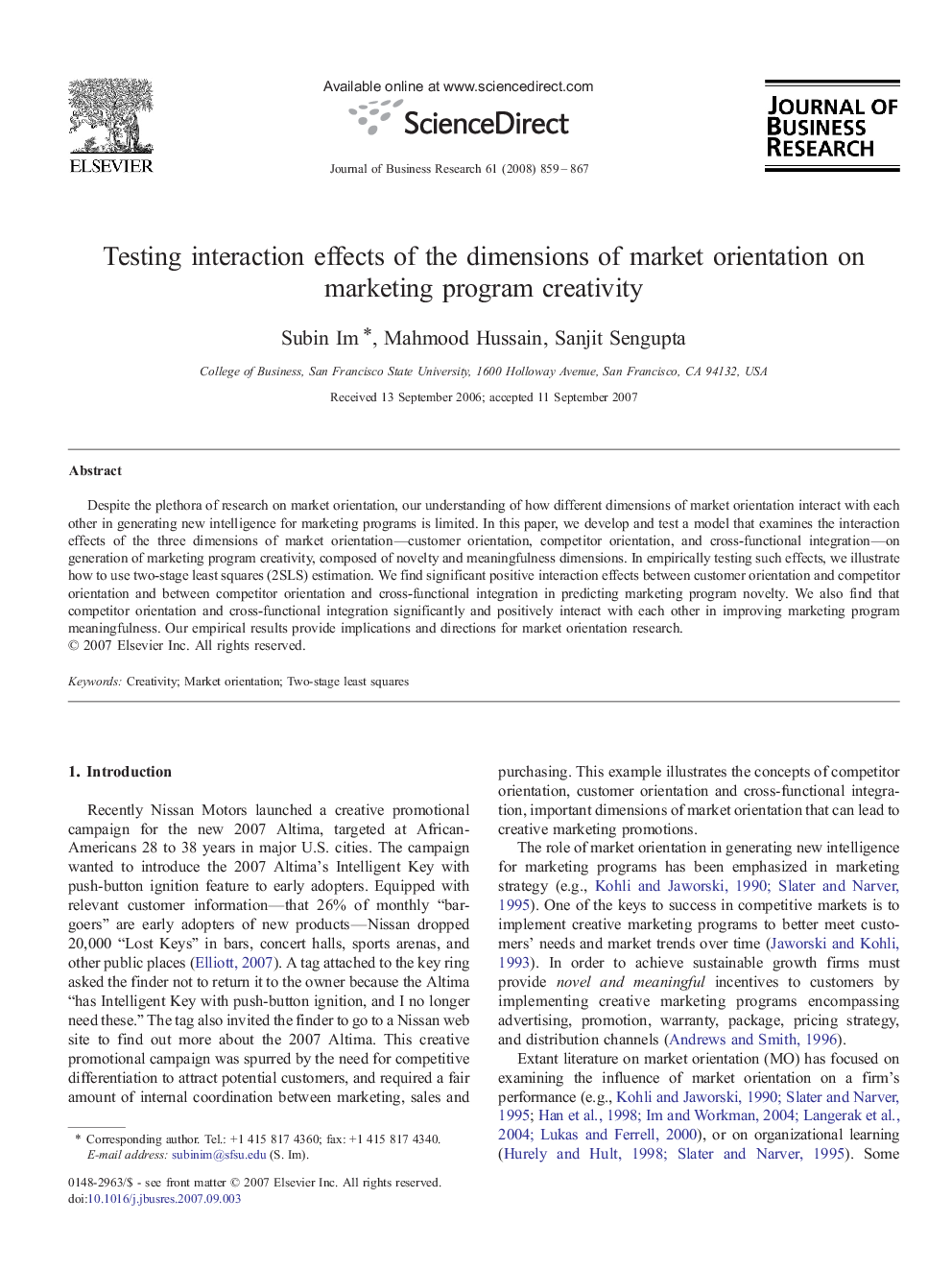 Testing interaction effects of the dimensions of market orientation on marketing program creativity