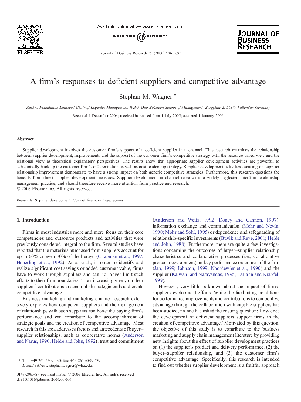 A firm's responses to deficient suppliers and competitive advantage