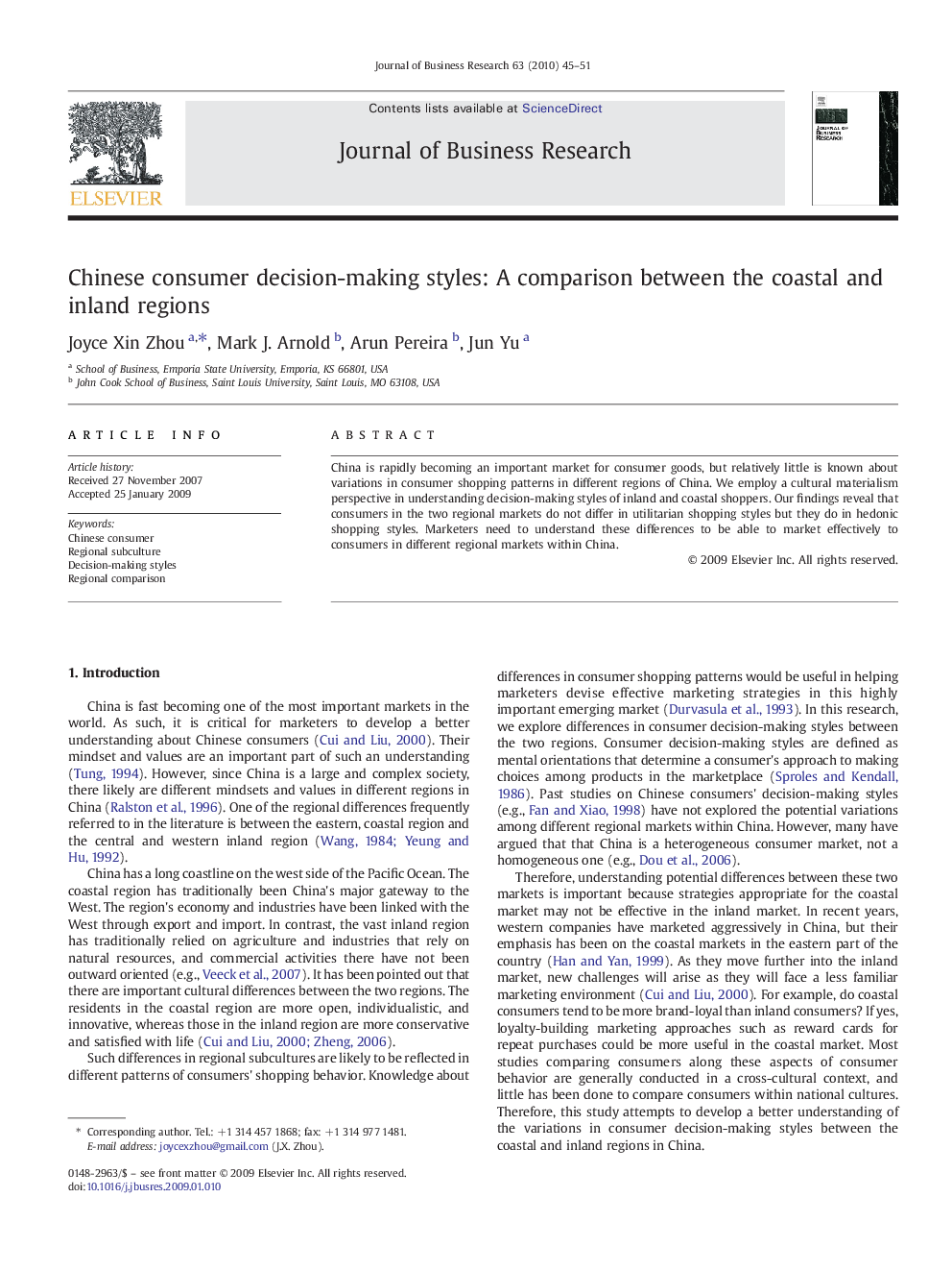 Chinese consumer decision-making styles: A comparison between the coastal and inland regions