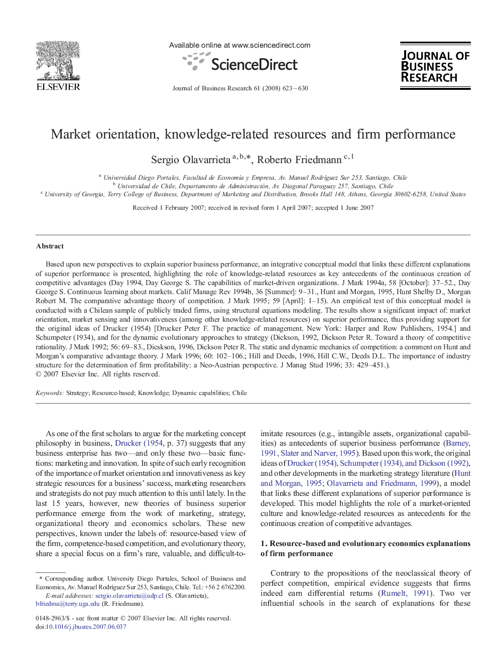 Market orientation, knowledge-related resources and firm performance