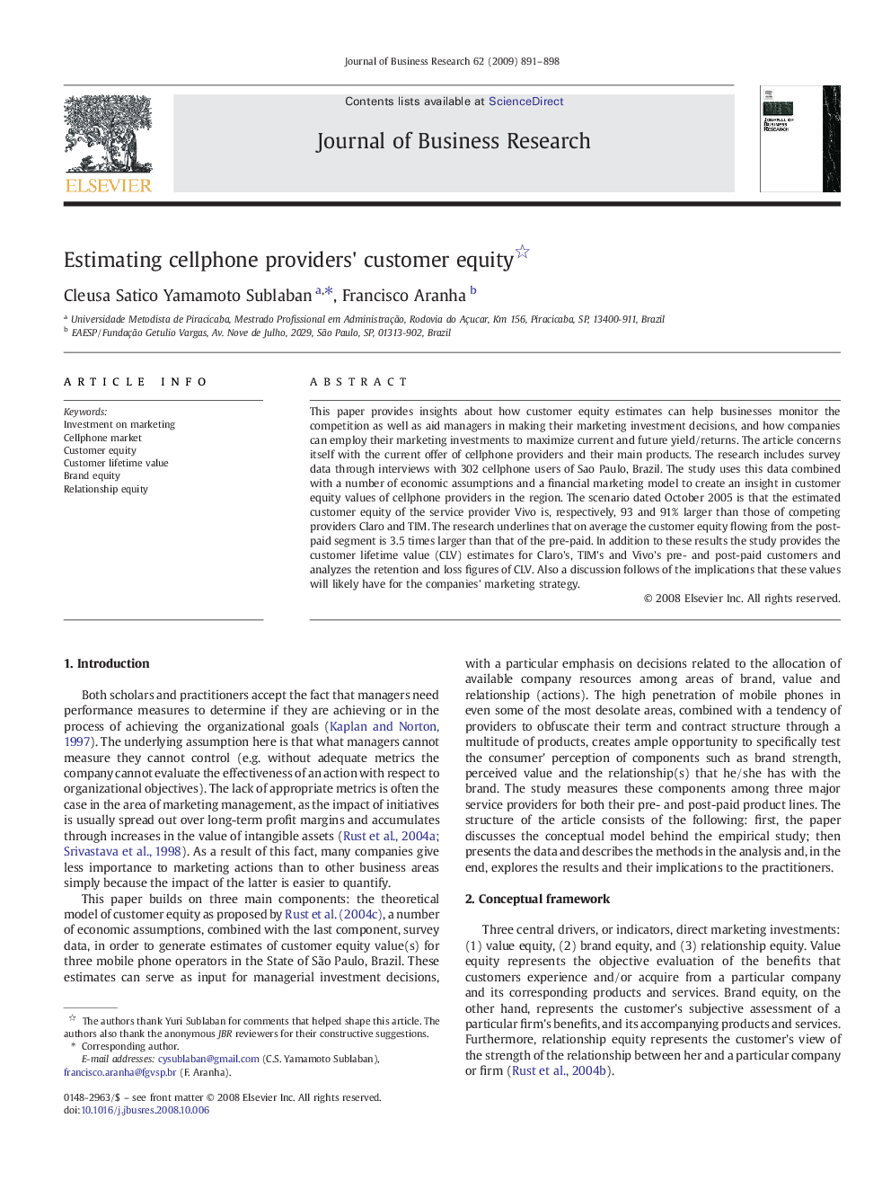 Estimating cellphone providers' customer equity 