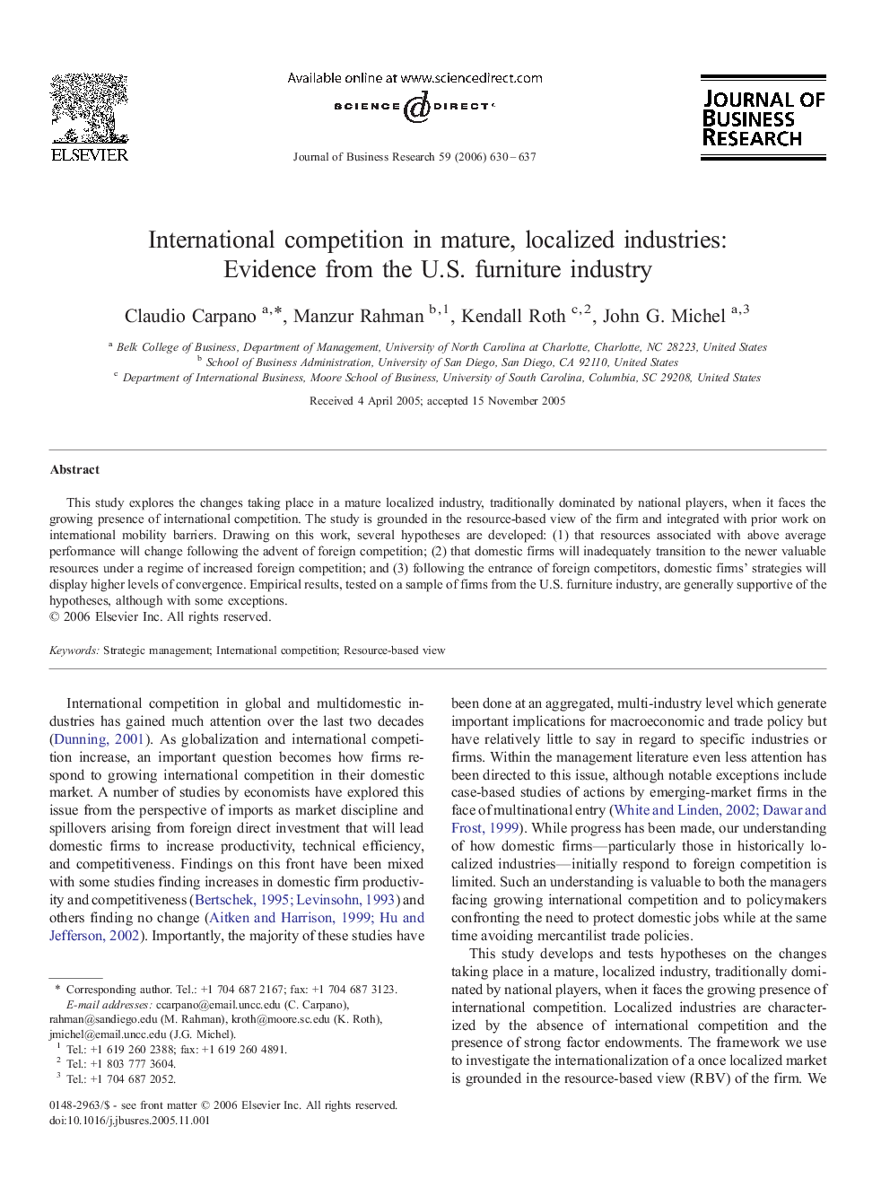 International competition in mature, localized industries: Evidence from the U.S. furniture industry